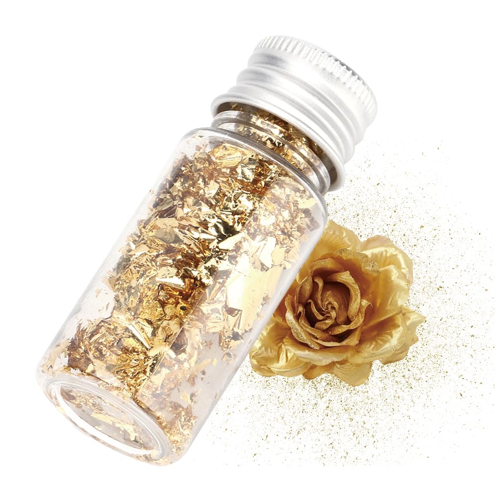 24K Edible Gold Leaf Sheets - 2 Bottles, Decorative Gold Leaf for Cake Decorating, Chocolate, Resin, DIY Crafts, Nails & Jewelry Making - Premium Metallic Gilding Paper for Baking, Cooking & Makeup - Perfect for Wedding Cakes, Gourmet Desserts & Luxury Gift Packaging