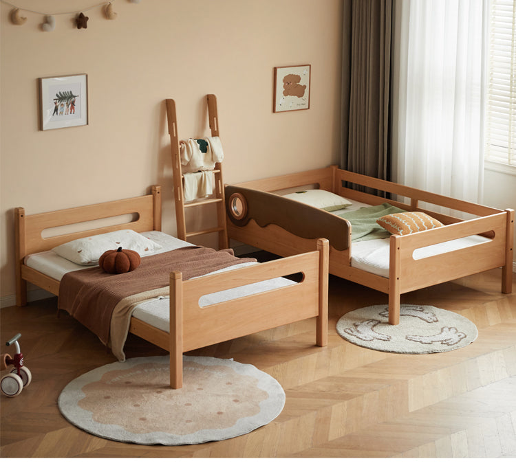 Solid Beech Wood Bunk Bed with Guardrails - Sturdy & Safe for Kids' Bedroom, Dormitory, or Guest Room