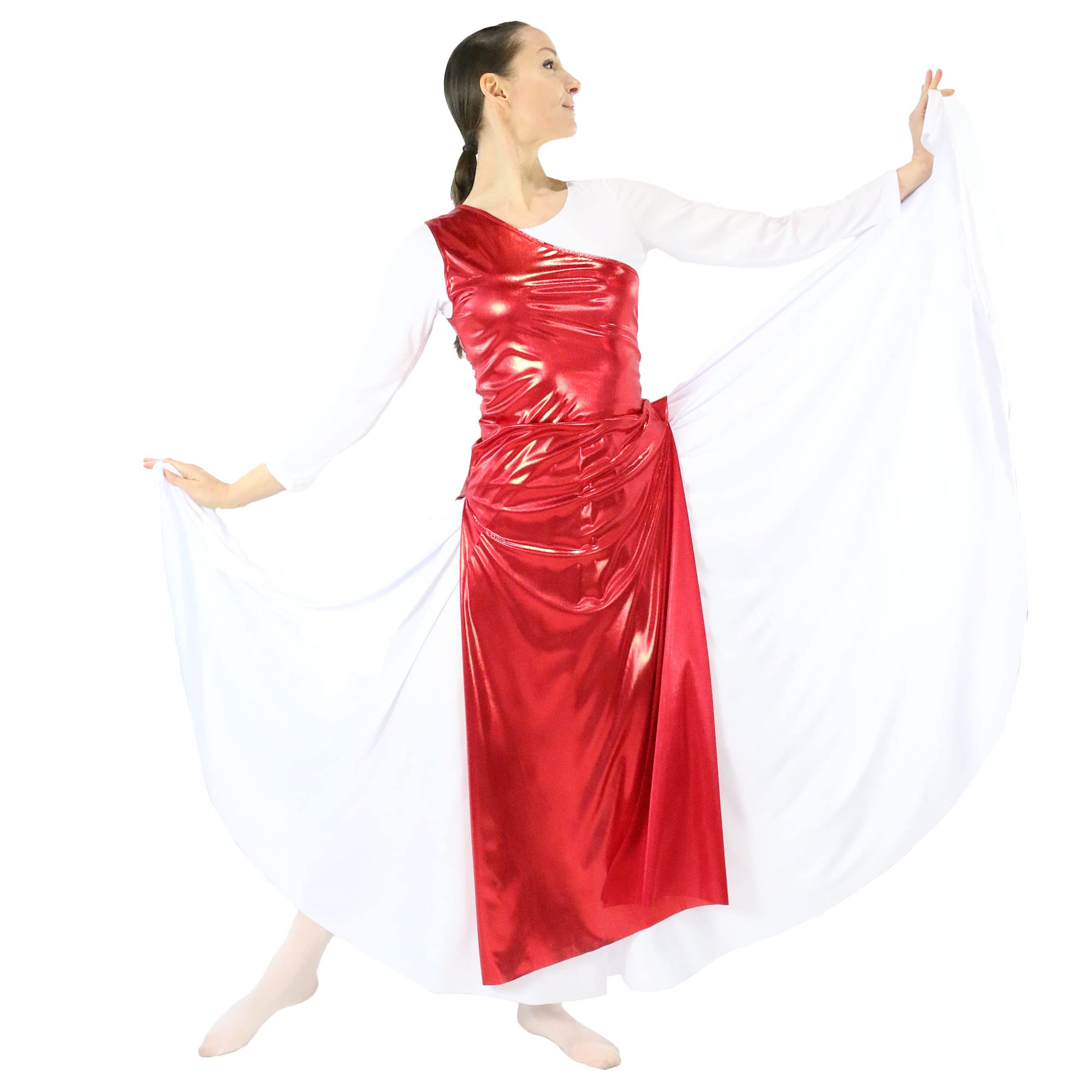Danzcue Women's Metallic Worship Dance Tunic with Side Slits - Elegant Church Performance Top for Praise Dance, Choir & Contemporary Worship (White Dress Not Included)