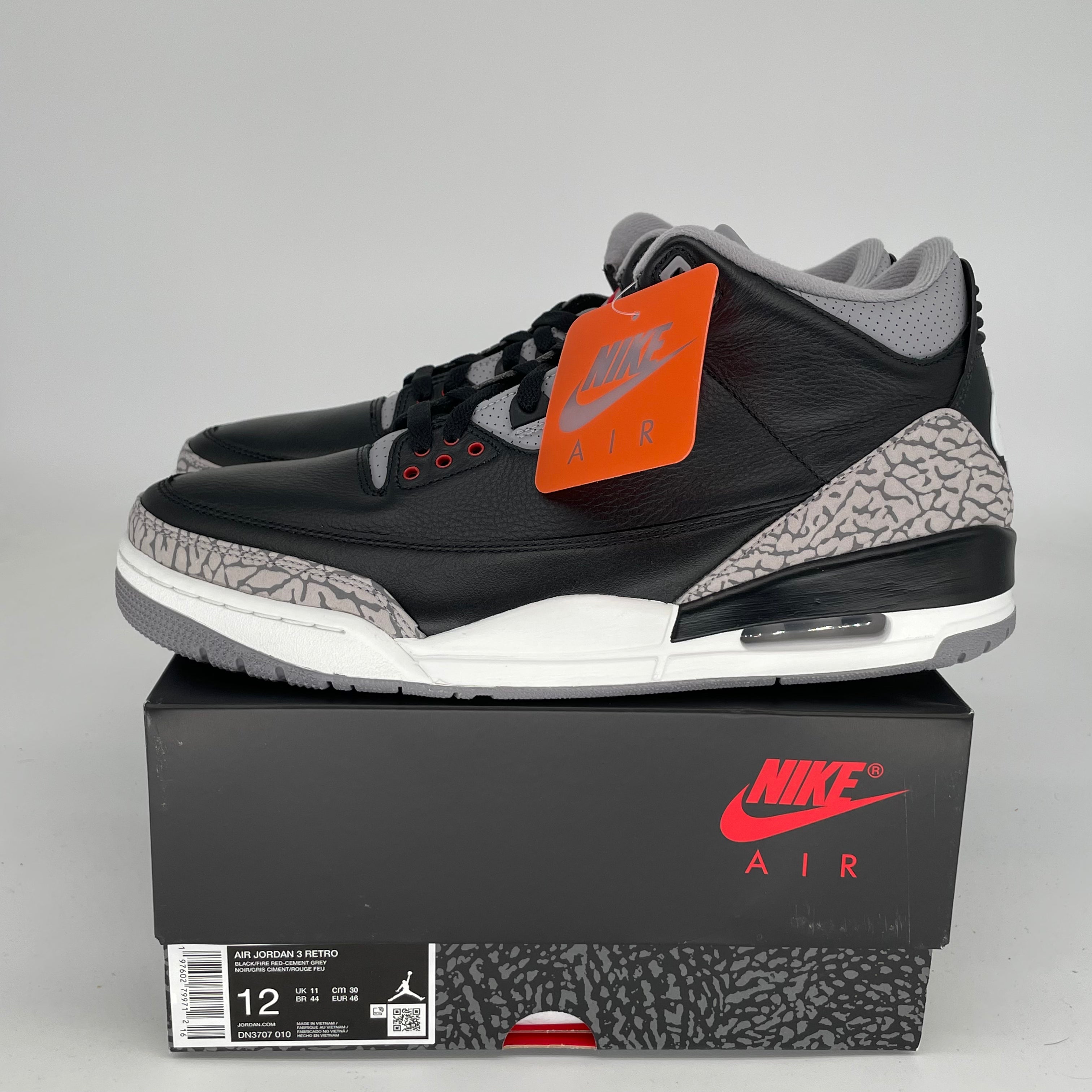 Original Air Jordan 3 Black Cement Reimagined Men's Basketball Shoes - Size 12 (DN3707-010) | Retro Sneakers for Streetwear & Casual Outfits