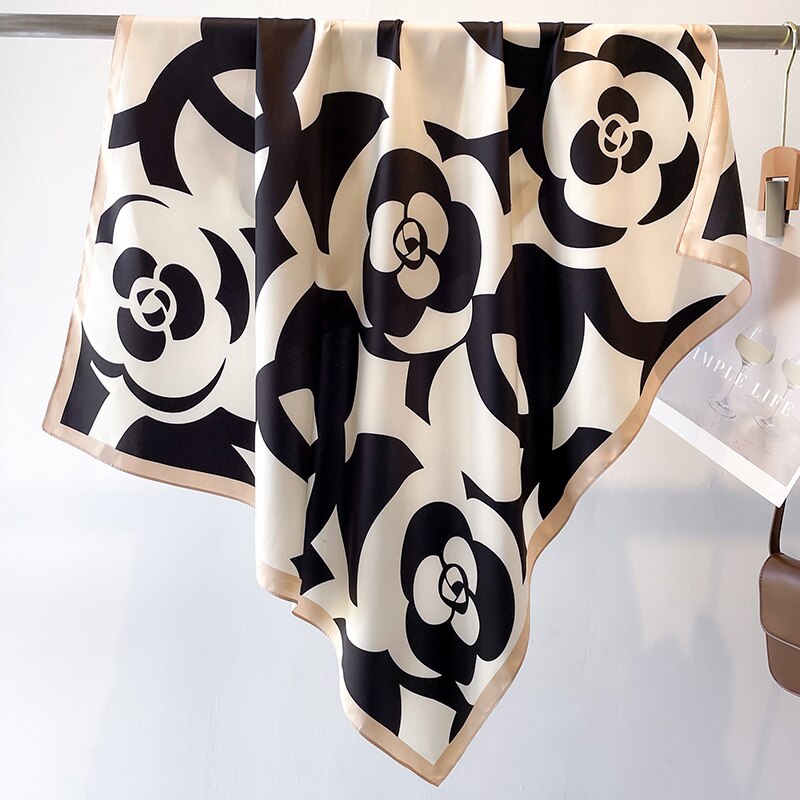 Stylish Floral Print Twill Silk Scarf for Women - Muslim Hijab Headband, Bandana, Summer Shawl & Beach Stole - Elegant Echarpe for Daily Wear, Office & Travel (2024 Fashion)