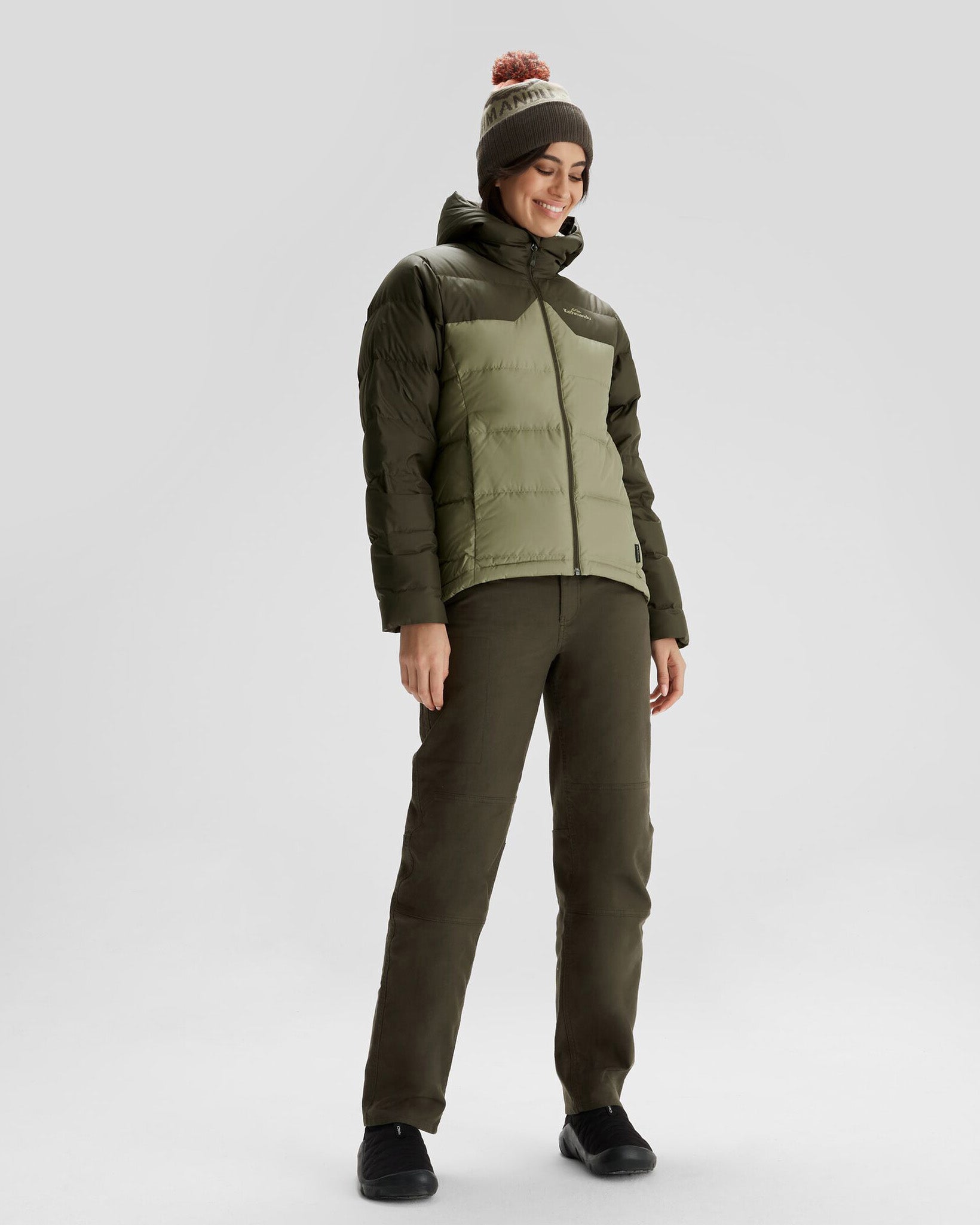 Women's Epiq Hooded Down Jacket - Waterproof Winter Coat with Warm Insulation, Beech/Dark Moss Color Options - Perfect for Outdoor Activities & Cold Weather Fashion