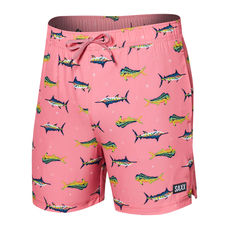 SAXX 5 Inch Oh Buoy 2-in-1 Volley Trophy Catch Swim Trunks with Built-in Liner - Quick Dry, UPF 50+ Sun Protection - Flamingo Print for Beach, Pool & Water Sports
