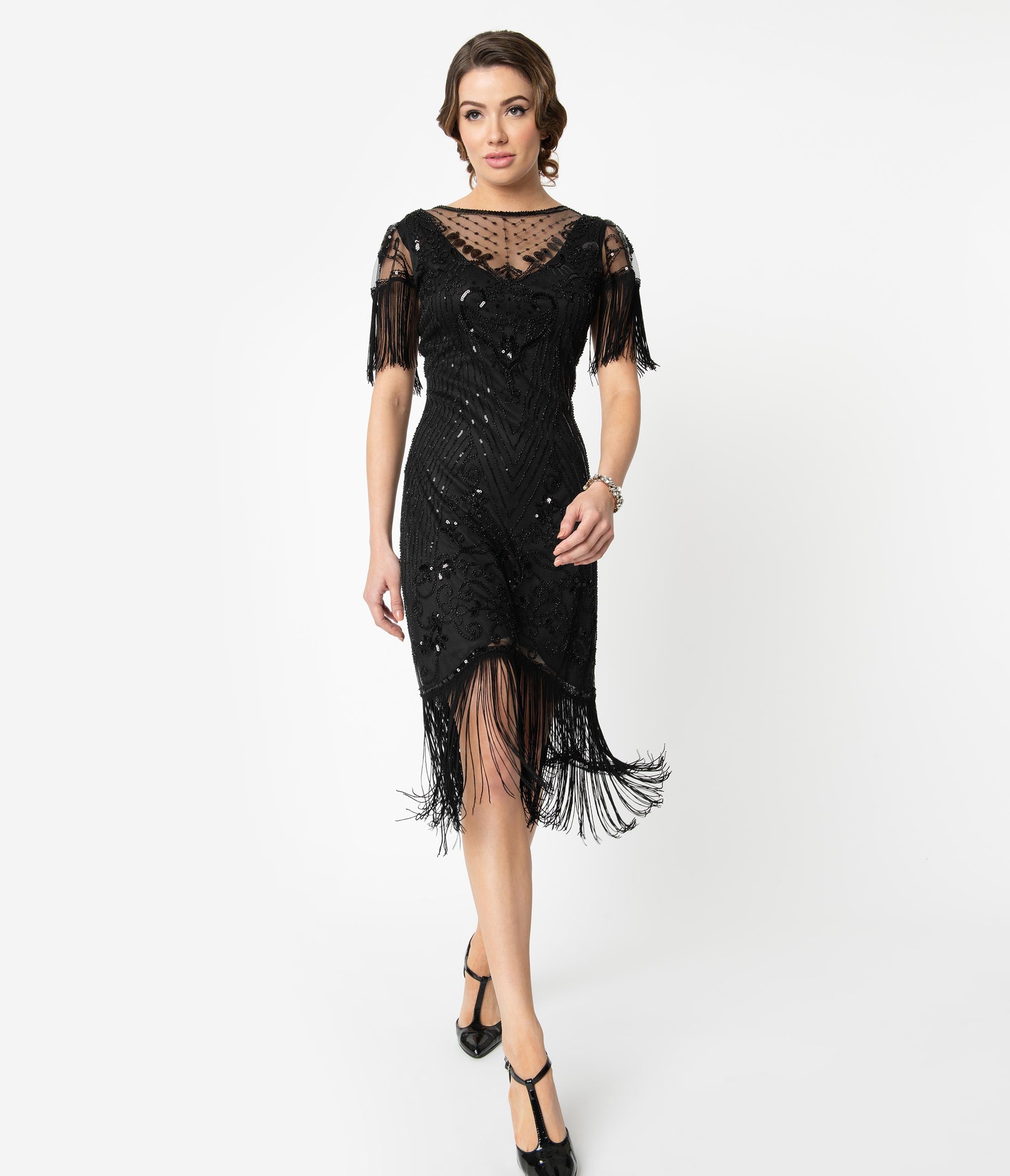 Vintage 1920s Black Beaded Fringe Flapper Dress - Nadine Style Roaring Twenties Costume for Gatsby Party, Halloween & Burlesque Show