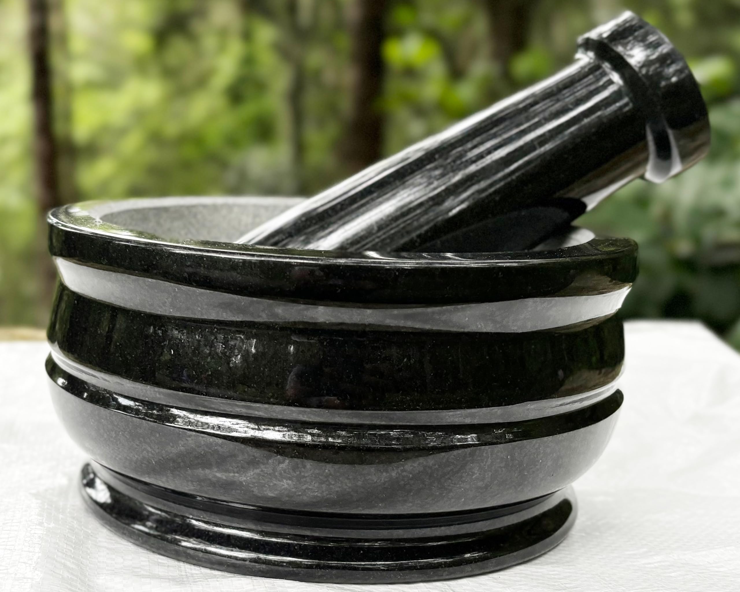8 Inch Neolithic Granite Mortar and Pestle Set - Heavy Duty Stone Grinder for Spices, Herbs & Garlic - Perfect for Kitchen, Ayurveda & Home Cooking