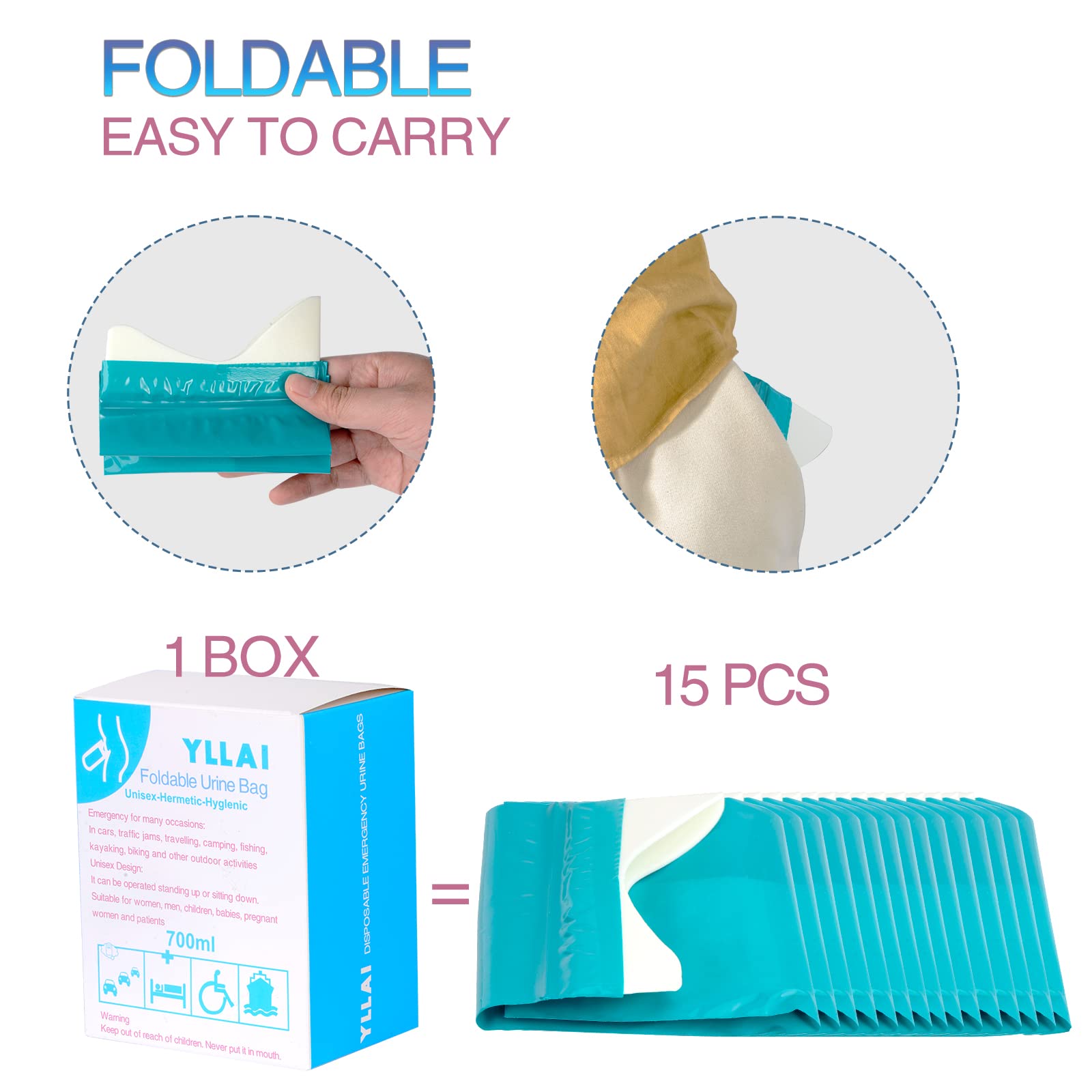 Disposable Urine Bags for Men & Women - 15/30 Pack Portable Emergency Pee Bags - Travel, Camping, Traffic Jam & Hospital Use - Unisex Urinal & Vomit Bags for Adults, Patients & Pregnant Women