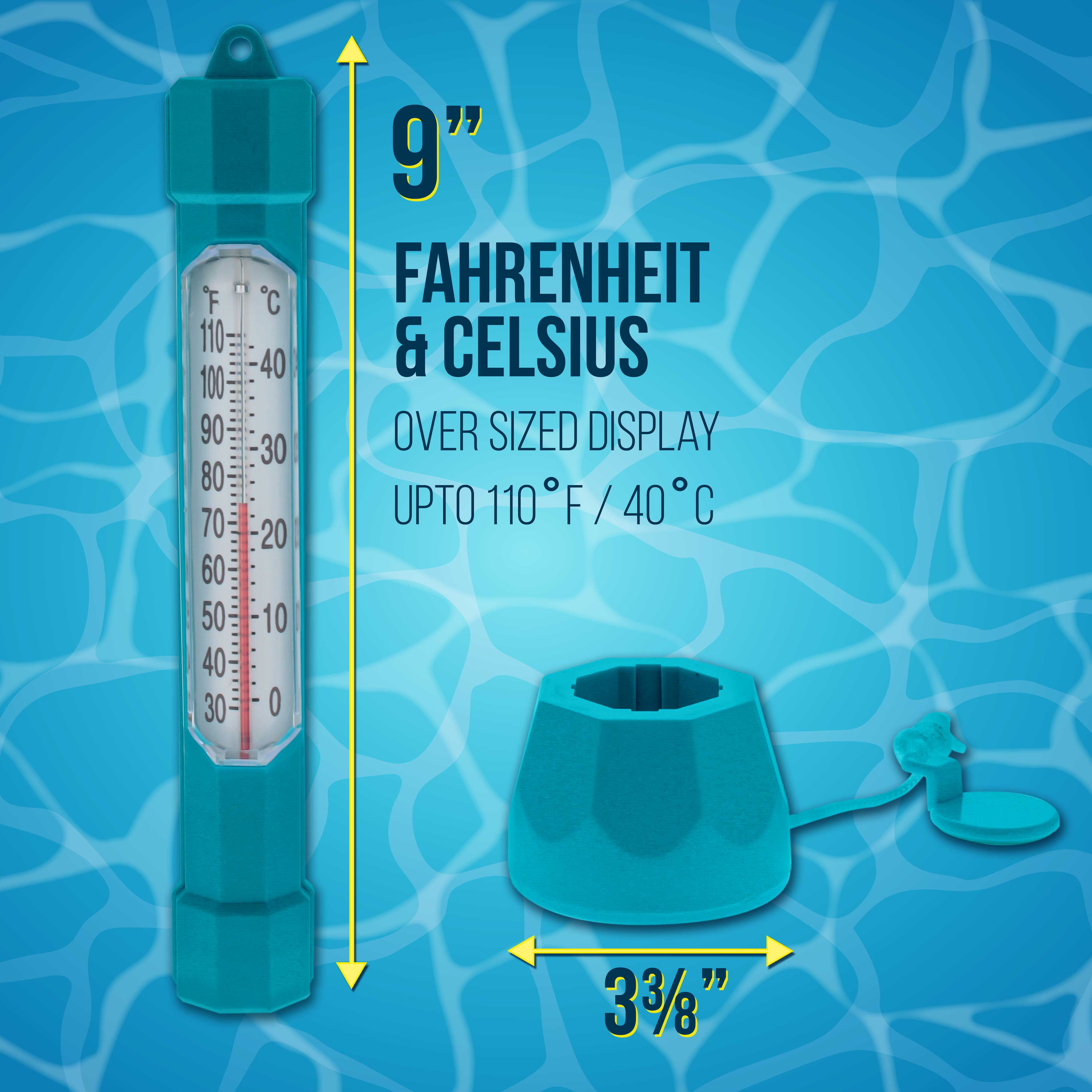 U.S. Pool Supply Floating Thermometer with Large Easy-Read Display - Teal Blue with Tether String (Up to 110°F/40°C) for Pools, Spas & Ponds - Perfect for Monitoring Water Temperature in Backyard, Hot Tubs & Garden Ponds