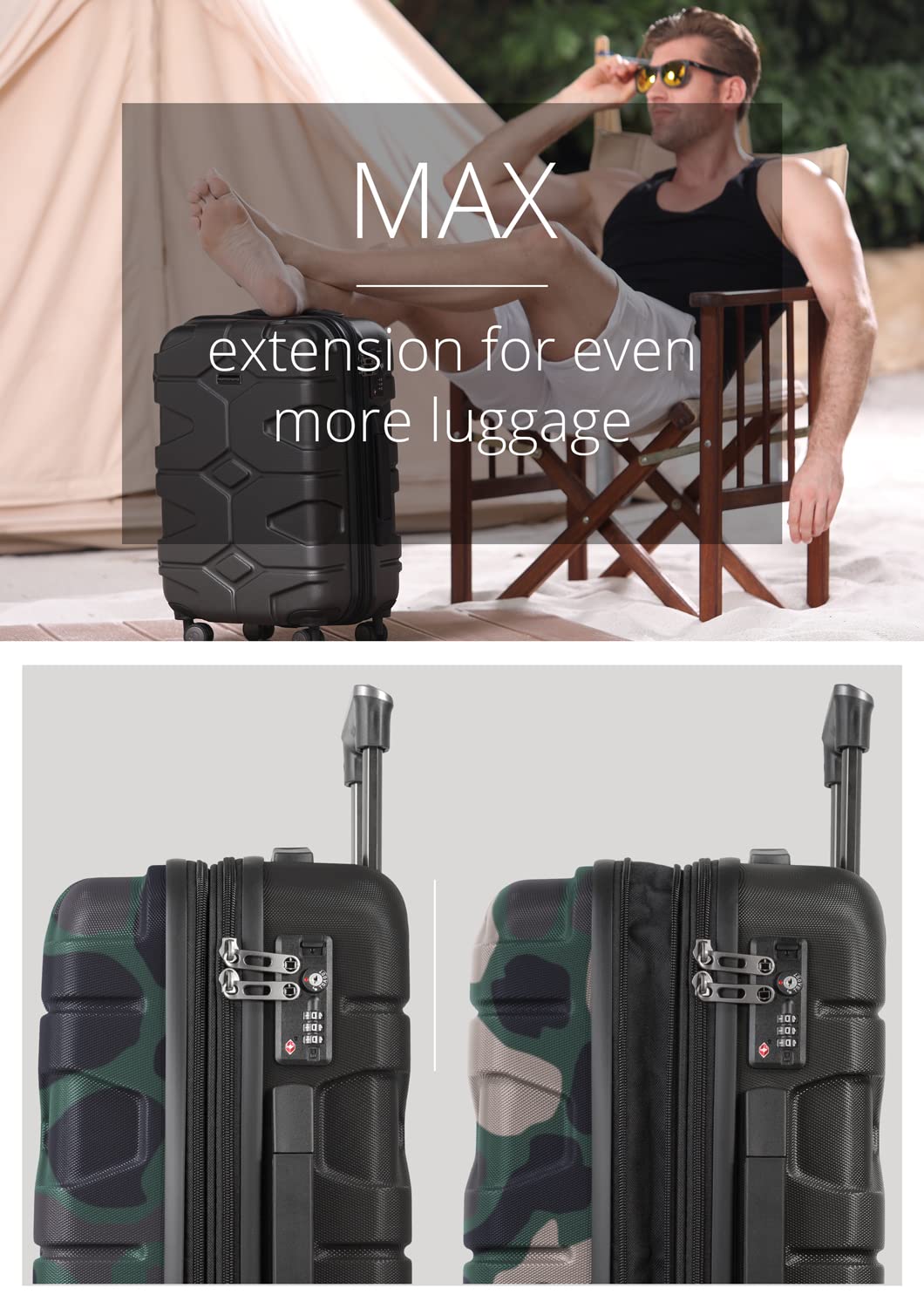 Premium Camouflage Carry-On Luggage 55cm - Lightweight Cabin Suitcase for Business Travel & Weekend Getaways