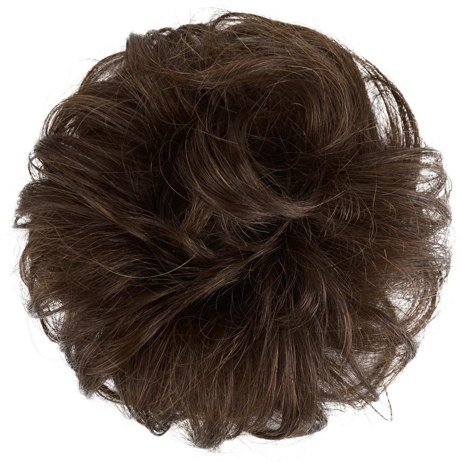 FESHFEN 100% Human Hair Messy Bun - Real Hair Scrunchies, Ponytail Extensions, Wavy Tousled Updo Chignon Hairpieces for Women (Medium Chestnut Brown) - Perfect for Weddings, Parties & Everyday Styling