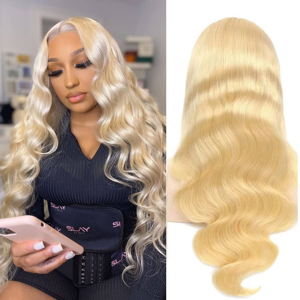 613 Blonde Lace Front Wig Human Hair 13x4 HD Transparent Lace - 150% Density Brazilian Virgin Hair with Baby Hair & Pre-Plucked Hairline - Body Wave 36 Inch for Daily Wear, Parties & Cosplay