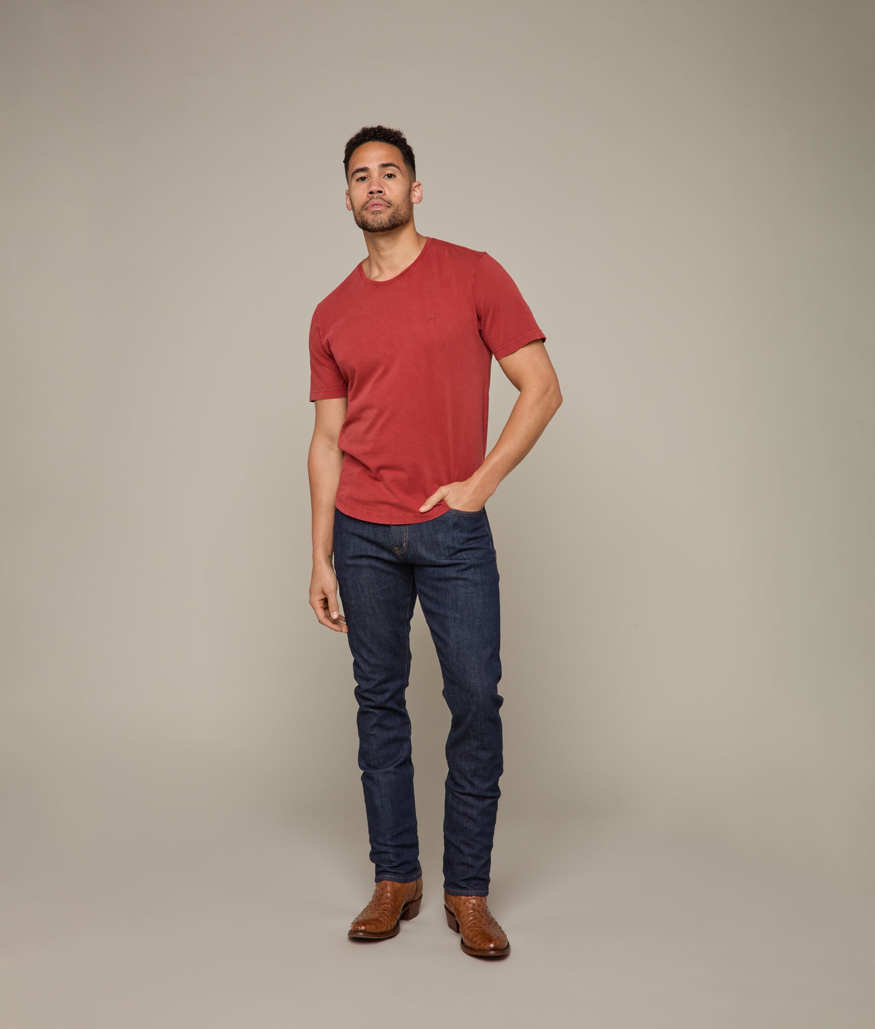 Lucchese Crewneck T-Shirt for Men - Soft Cotton Brick Red Tee - Casual Wear & Everyday Outfits