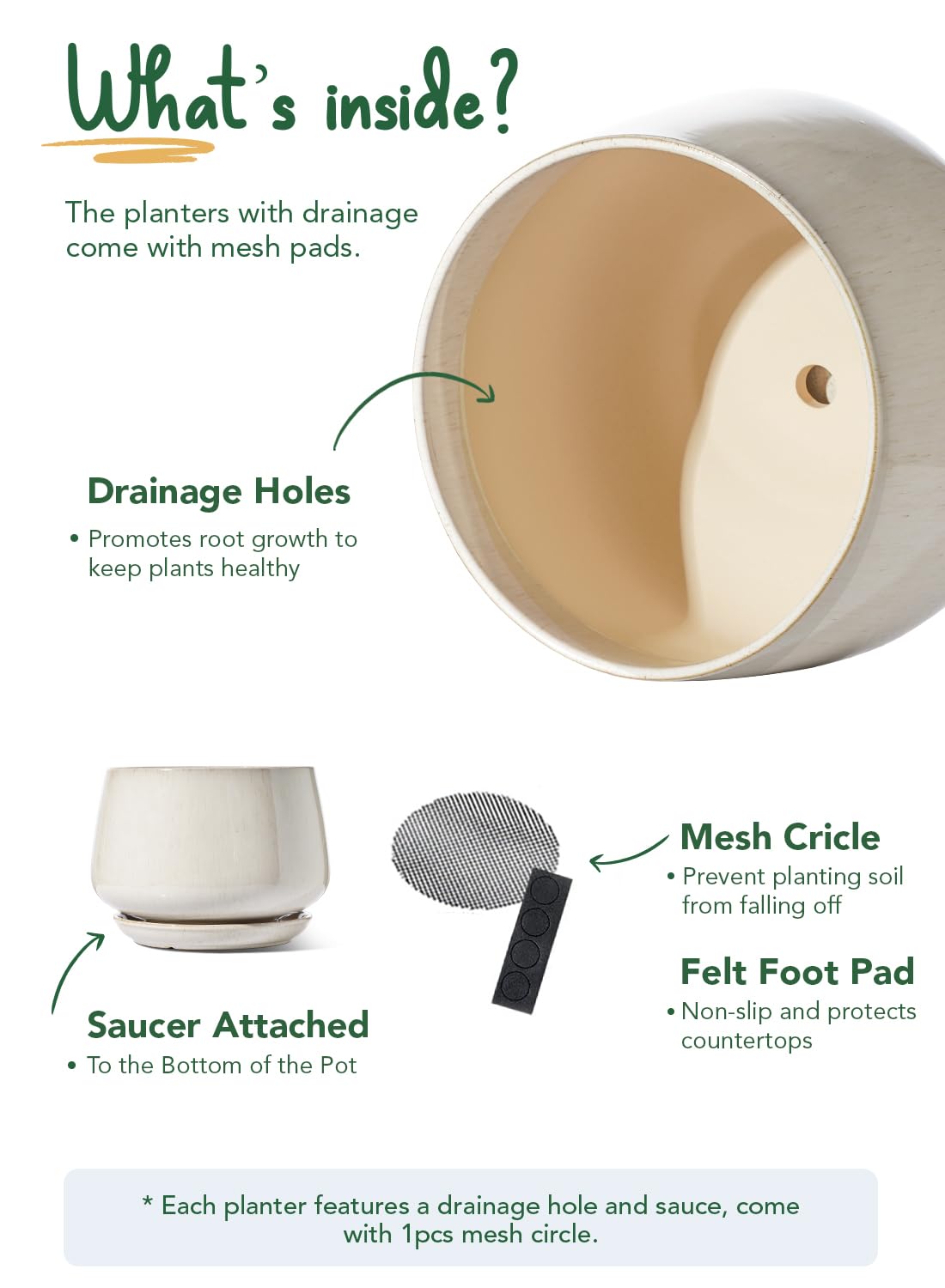 LE TAUCI 10 Inch Ceramic Plant Pot with Drainage Hole & Saucer - Stylish Indoor Flower Planter for Home Decor, Gift for Mom - Reactive Glaze Beige | Perfect for Living Room, Office, Balcony & Housewarming Gifts