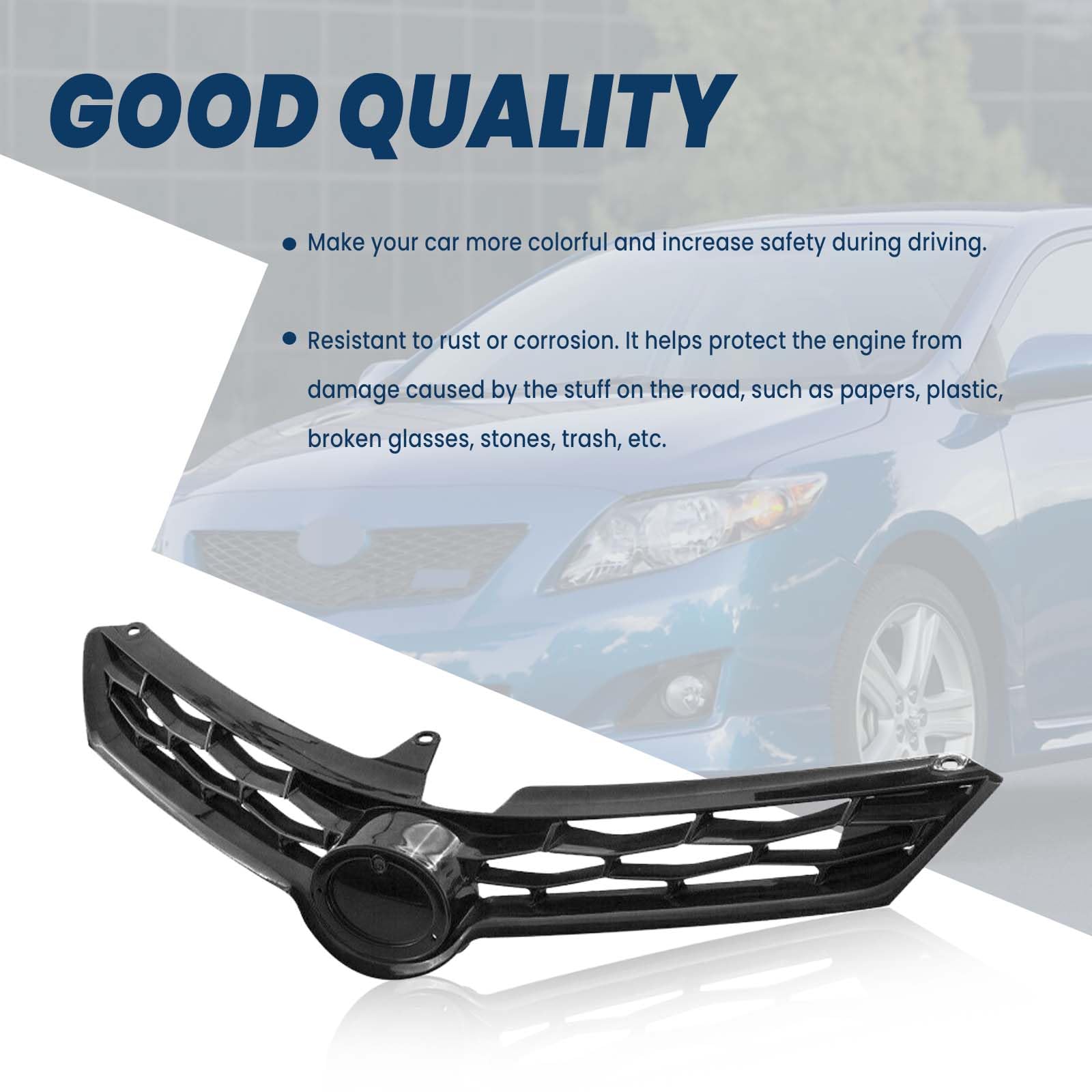 2014-2016 Toyota Corolla S Front Bumper Upper Grille - ABS Gloss Black Replacement for 5310002570 TO1200365 | Perfect Fit & Style Upgrade for Your Sedan