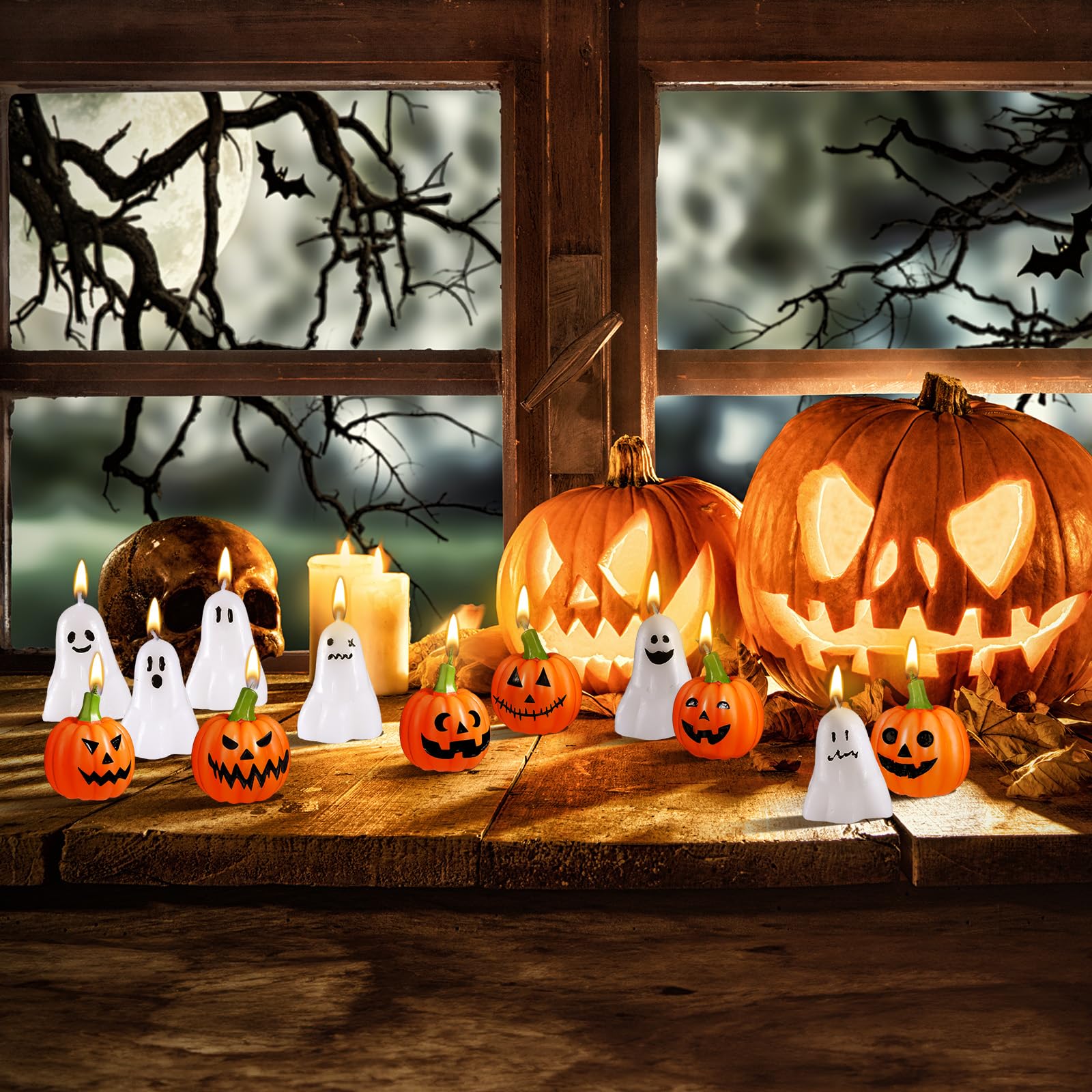 MTLEE 24 Pcs Halloween Scented Candles - Spooky Pumpkin Decor for Home & Party