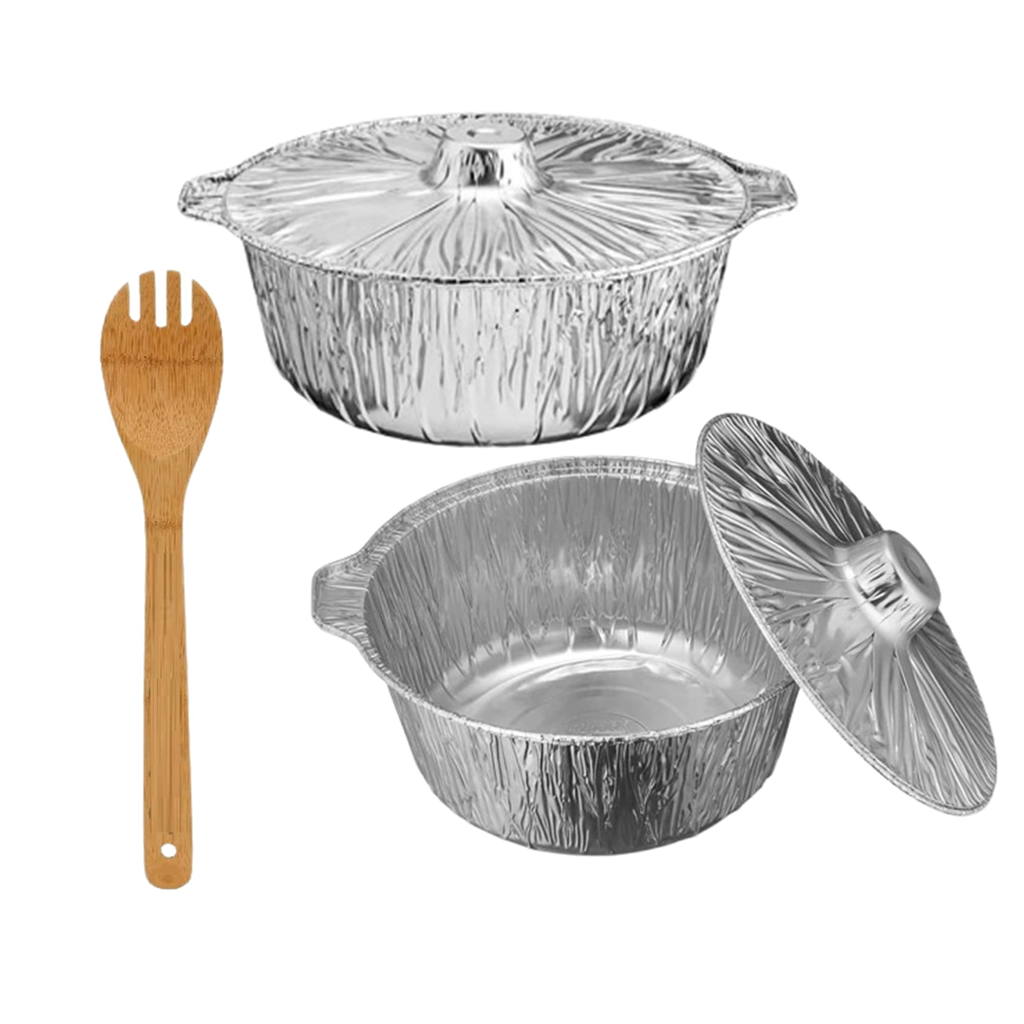 4Qt Aluminum Round Foil Pans with Lids (24-Pack) – Ideal for Thanksgiving, Camping, Baking & Meal Prep – Includes 12 Free Bamboo Sporks for Convenient Serving | Great for Parties, Picnics & Outdoor Cooking