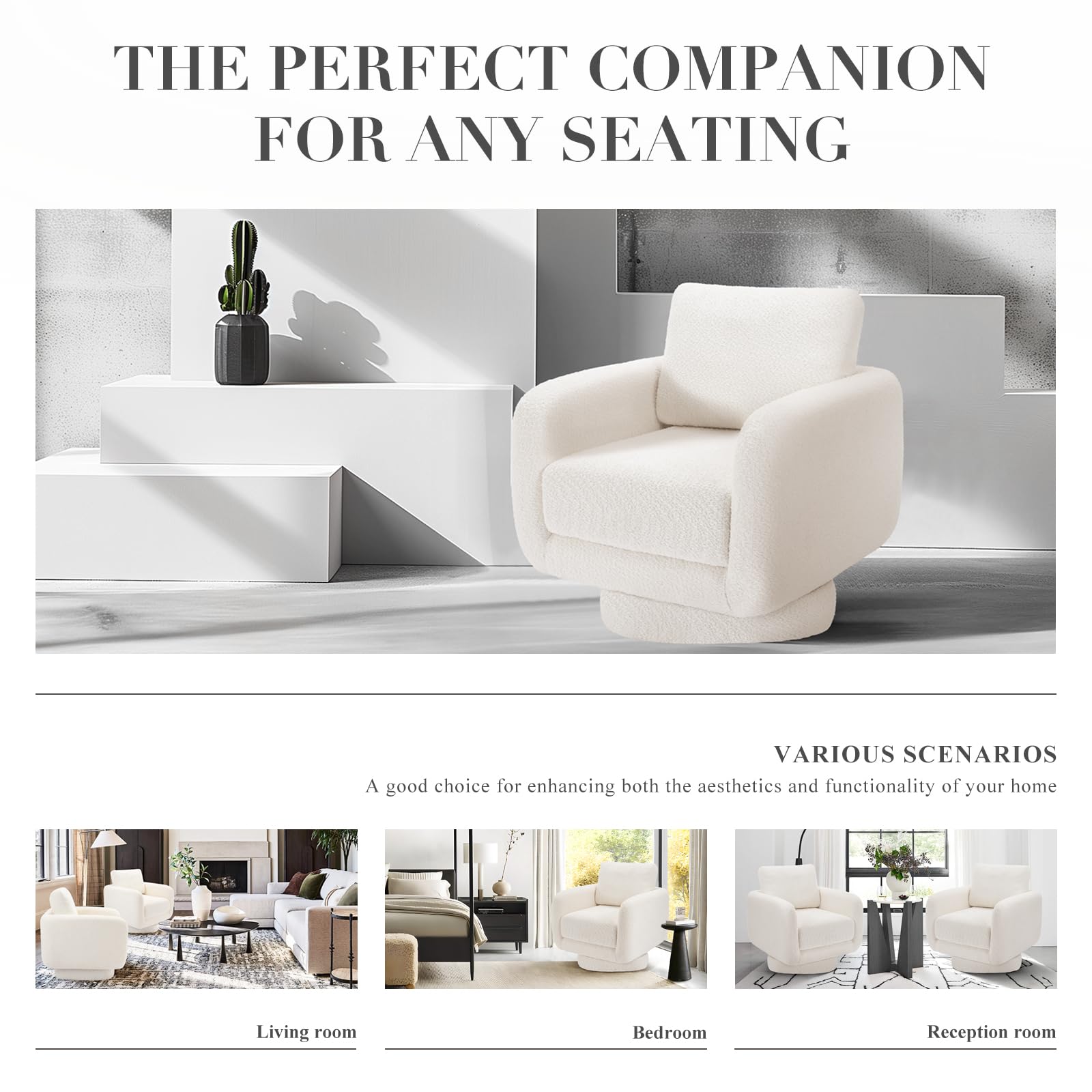 COLAMY 32-Inch Wide Swivel Accent Chair with Plush Back Pillow - Modern Upholstered Armchair for Living Room, Nursery & Bedroom - White | Perfect for Small Spaces, Reading Nooks & Cozy Corners