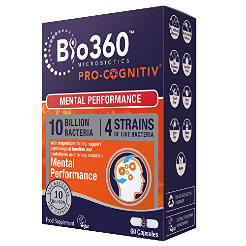 Bio360 Pro Cognitiv - 10 Billion Probiotic Bacteria for Mental Performance & Focus | Natures Aid Supplement | 60 Vegan Capsules | Supports Memory, Clarity & Brain Health | Ideal for Students, Professionals & Busy Lifestyles