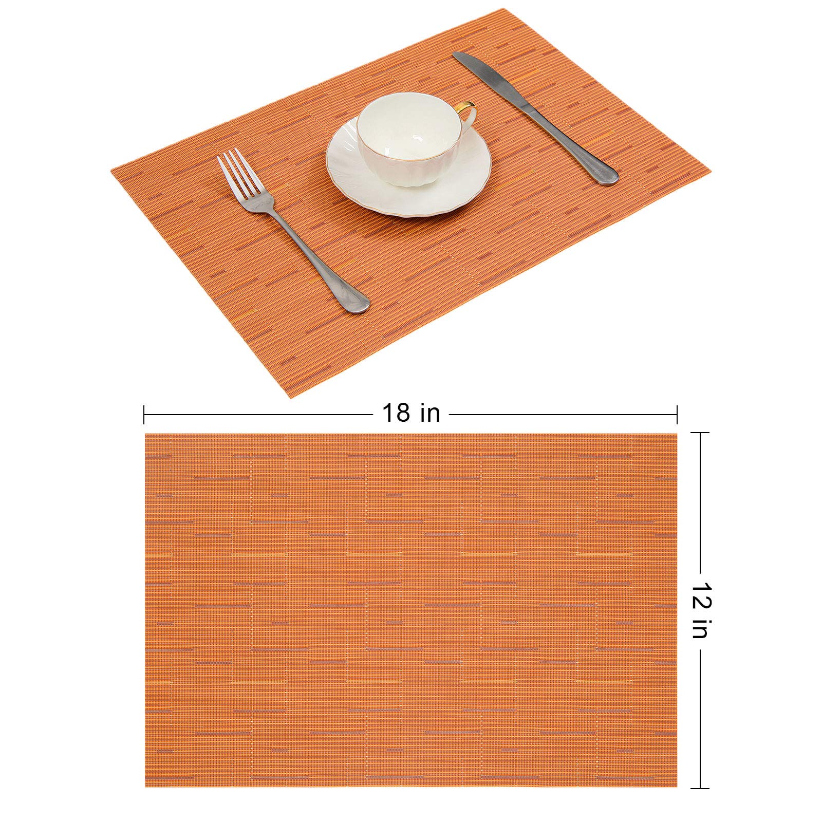 U'Artlines Heat-Resistant PVC Placemats Set of 6 - Stain Proof, Non-Slip, Washable Vinyl Table Mats for Dining, Kitchen & Outdoor Use (Orange)