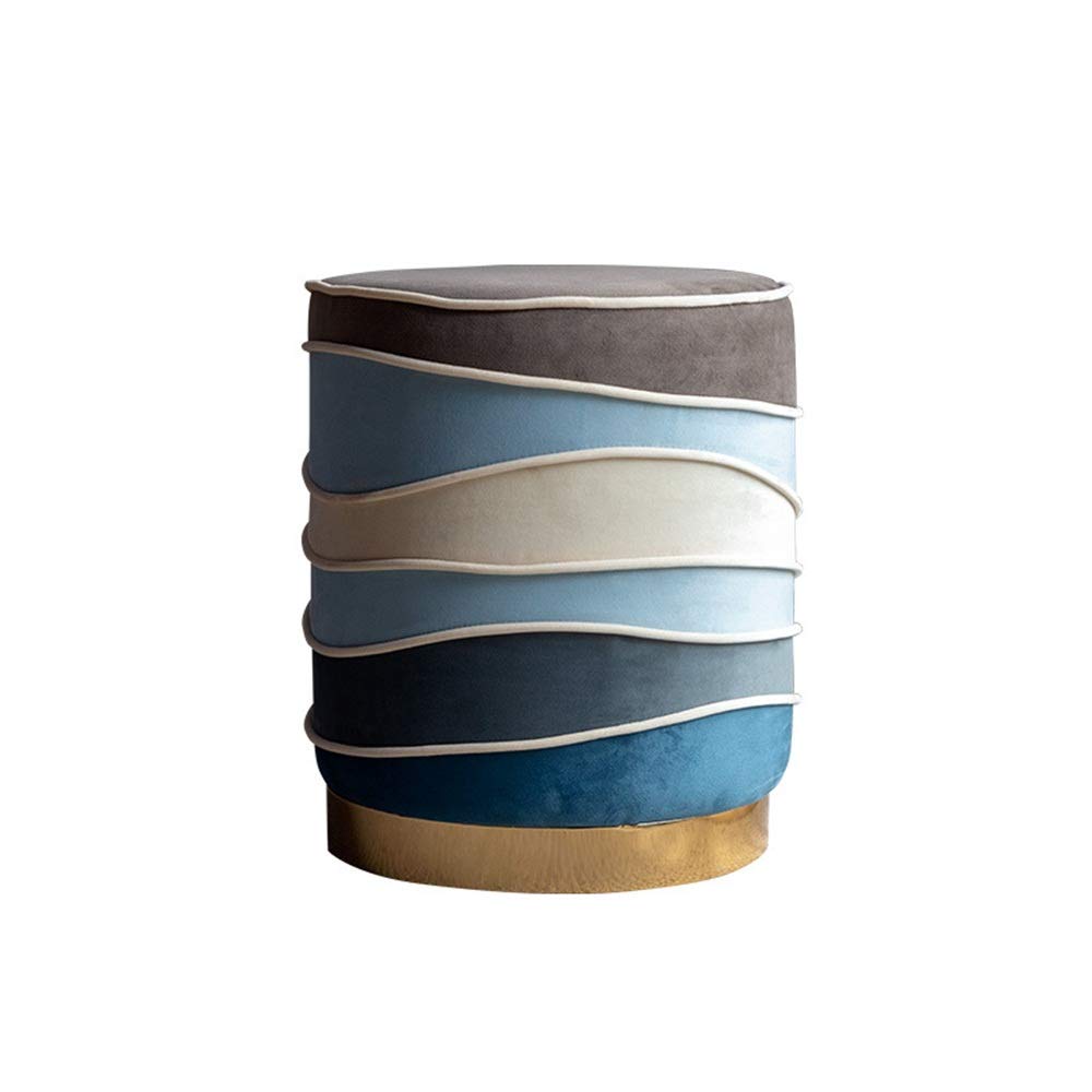 Modern Velvet Round Ottoman Stool with Stainless Steel Base - Upholstered Vanity Bench for Bedroom & Dressing Room (37x37x45cm, Multiple Colors) - Perfect for Makeup, Seating & Home Decor