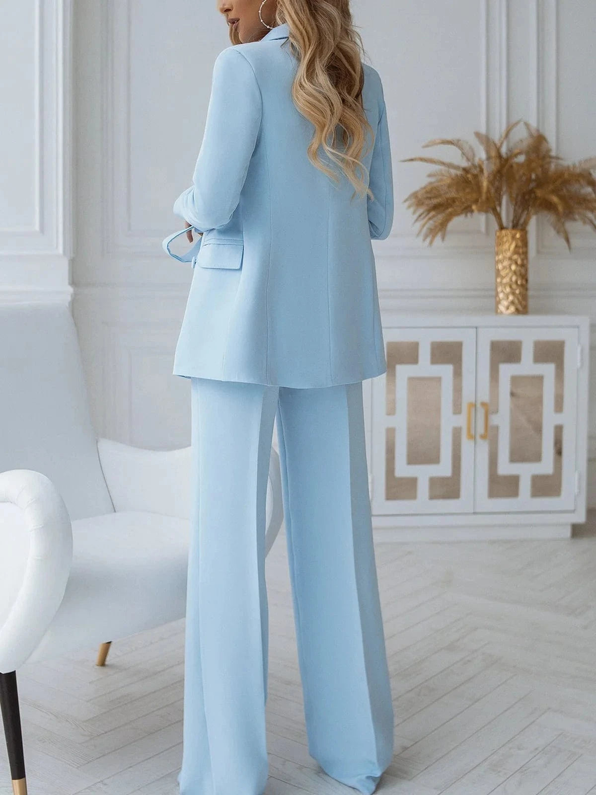 Blue 2-Piece Double Breasted Women's Business Casual Suit Set - Slim Fit Blazer & Pants for Office Work, Interviews & Professional Events