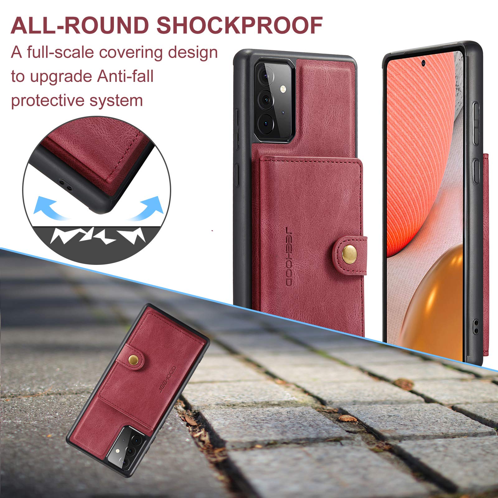Samsung A52 5G Wallet Case with Magnetic Detachable Holder - Shockproof & Wireless Charging for Daily Use