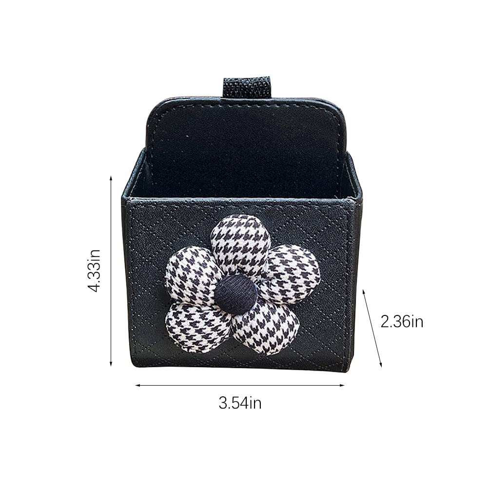 WAYUTO Car Air Vent Organizer - Phone Holder, Sunglass & Key Storage Bag with Hook for Car Accessories (Black Flower Design) - Perfect for Road Trips, Commuting & Daily Driving Organization
