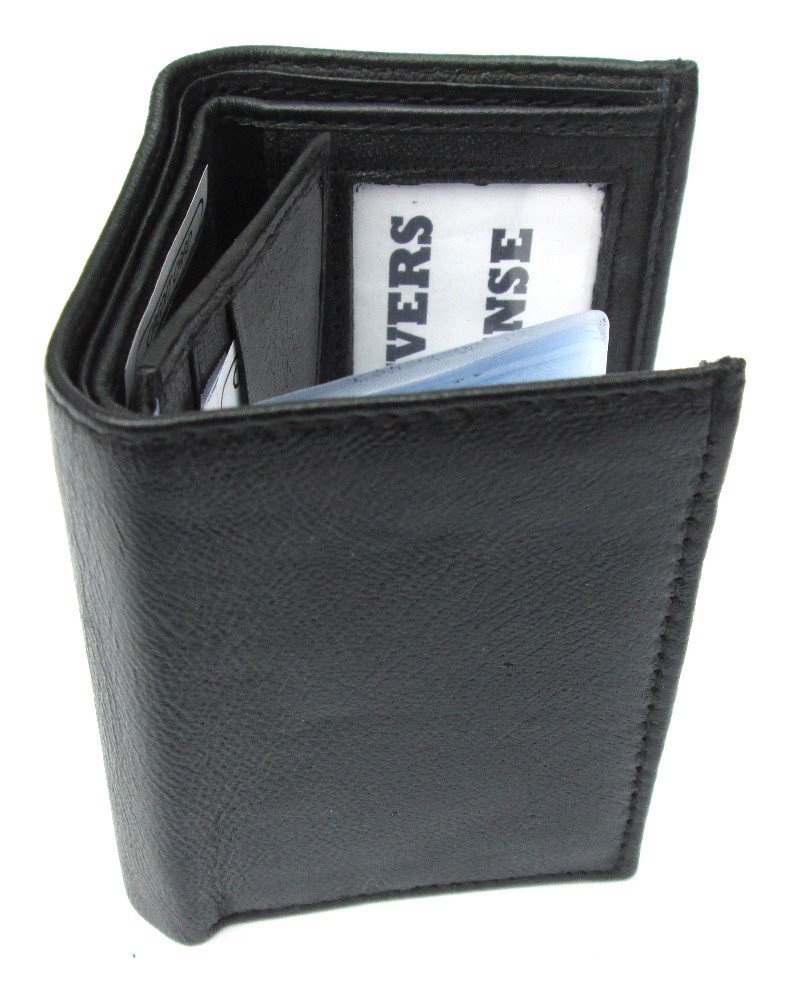 Dangerous Threads Men's Black Leather Wallet - Genuine Lamb Skin Classic Trifold Design 731 - Perfect for Everyday Use, Travel & Gifts