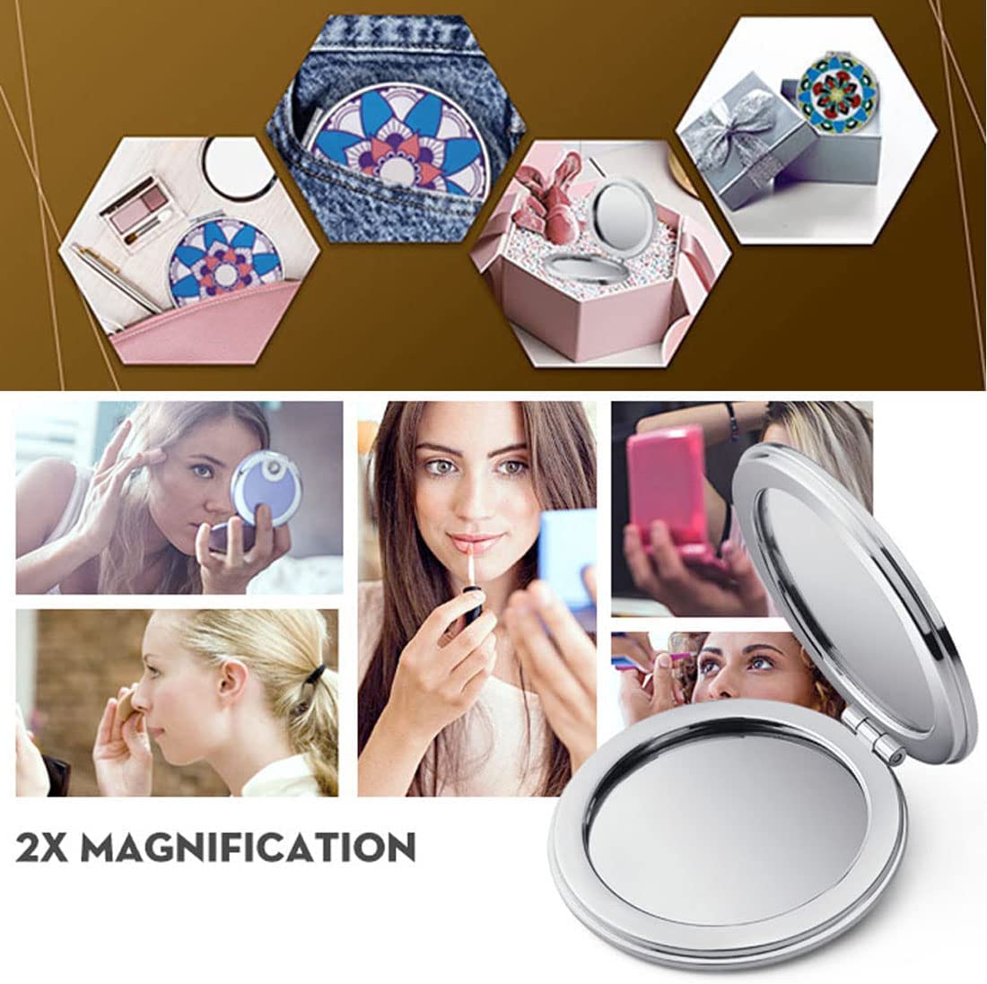 Anirdesh PU Leather Compact Makeup Mirror for Women - Small Round Travel Mirror with Magnifying Glass, Folding Design for Purse, Cosmetic Bag & On-the-Go Touch Ups - Perfect Gift for Her