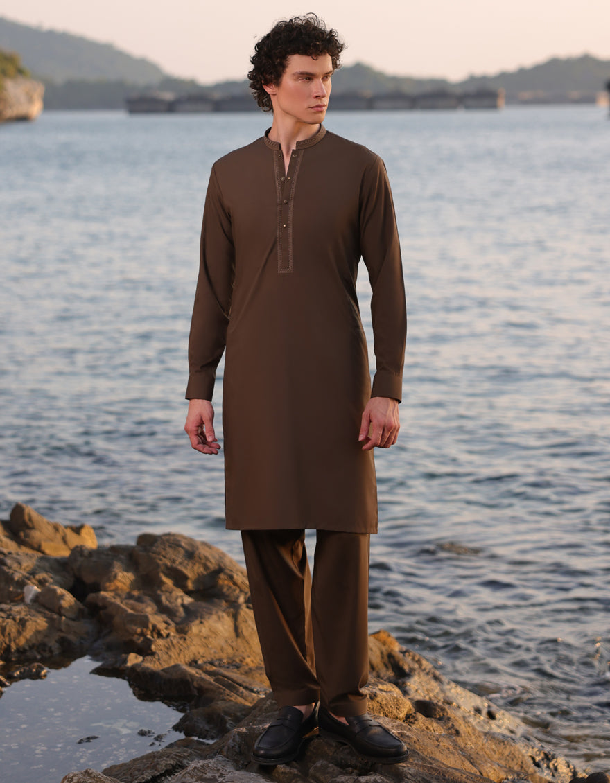 Stylish Blended Brown Kurta Trouser by J. Junaid Jamshed - Perfect for Eid, Weddings & Casual Wear