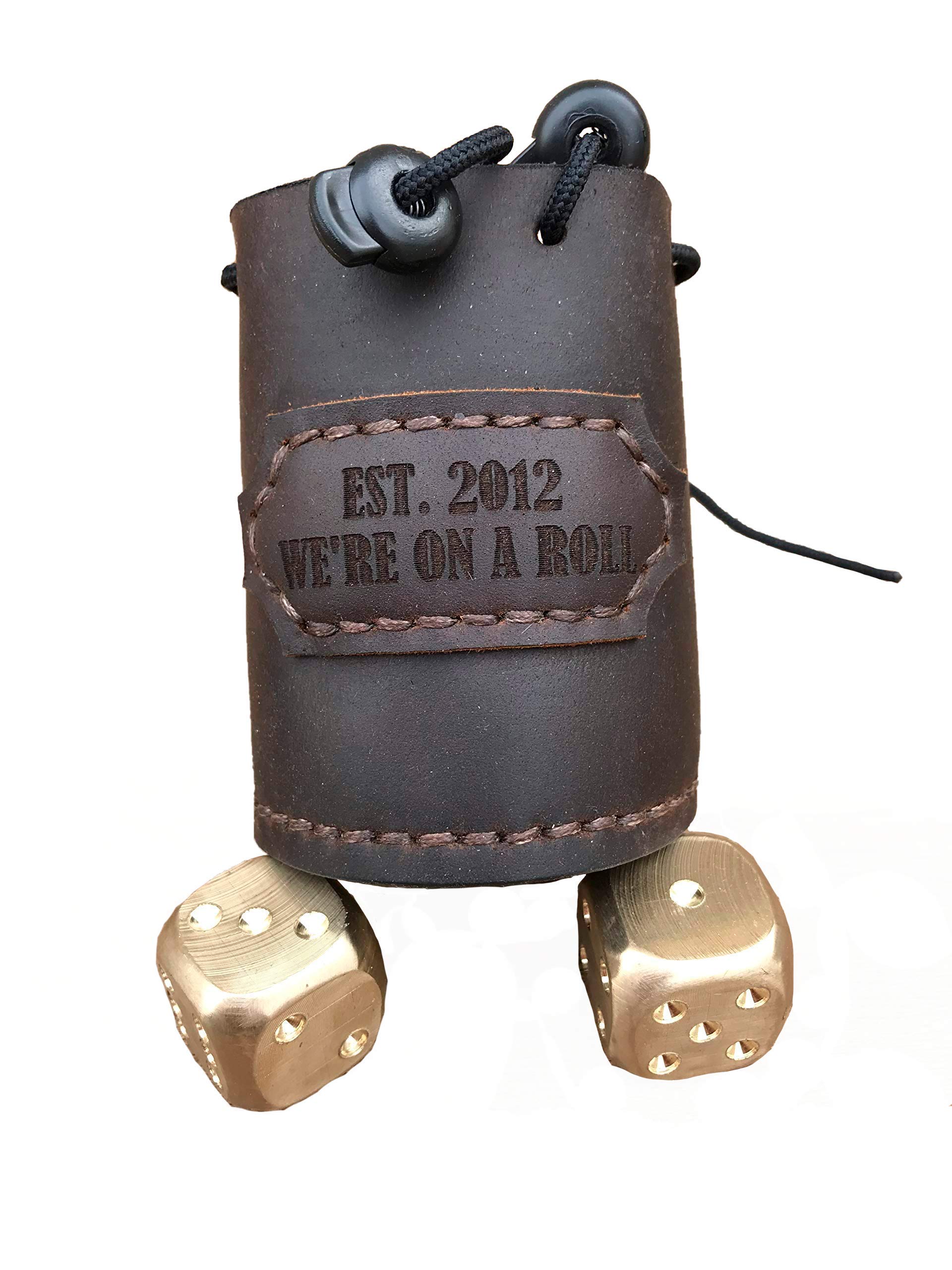 Engraved Bronze Dice Set in Premium Leather Bag - Unique 8th & 19th Anniversary Gift for Couples - Perfect for Tabletop Games, RPG Adventures & Special Occasions
