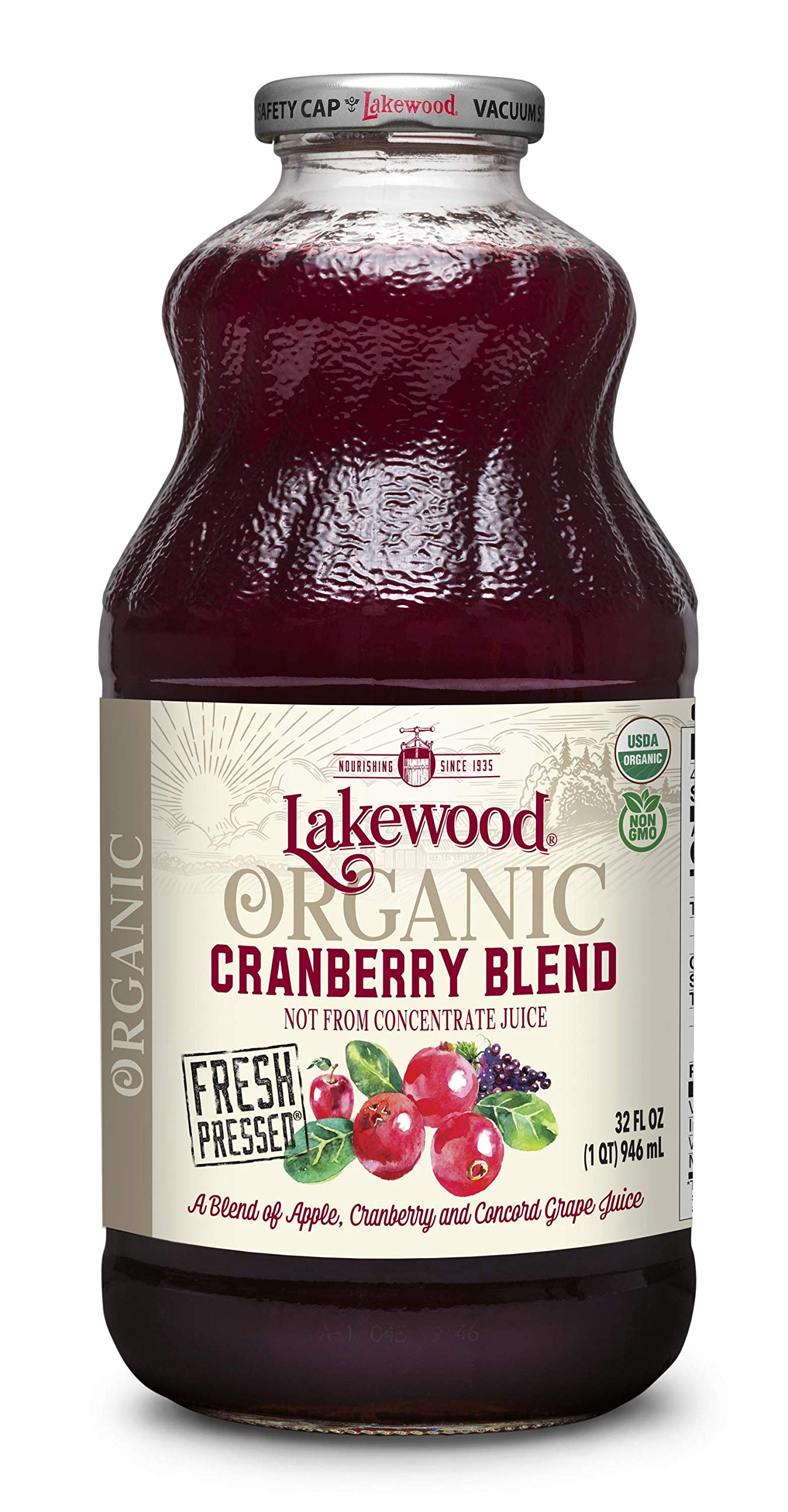 Organic Cranberry Juice Blend by Lakewood - 32 Oz (Pack of 6) | 100% Pure, No Added Sugar | Perfect for Cocktails, Smoothies & Healthy Hydration