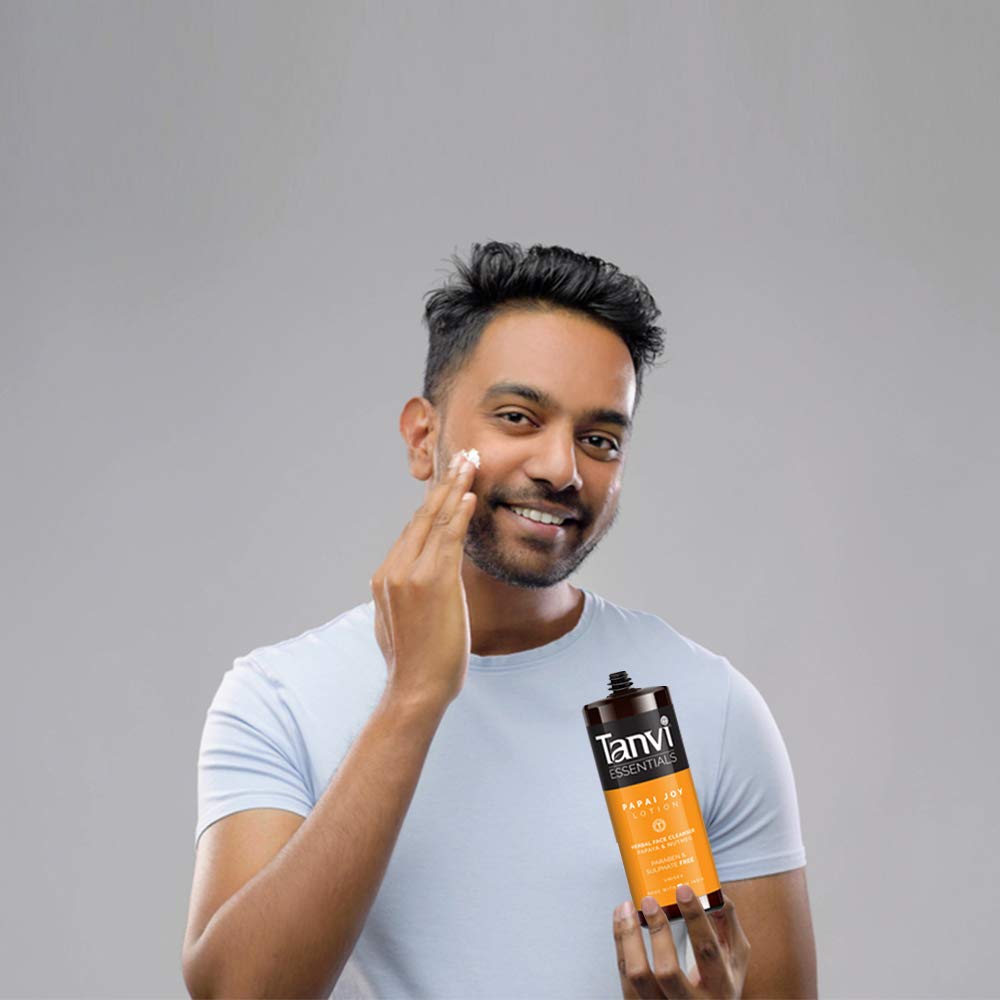Tanvi Essentials Papaya Joy Lotion - 100% Natural Herbal Face Cleanser for Men & Women, Sulphate & Paraben Free, GMP Certified, Made in India - Perfect for Daily Skincare Routine & Acne-Prone Skin