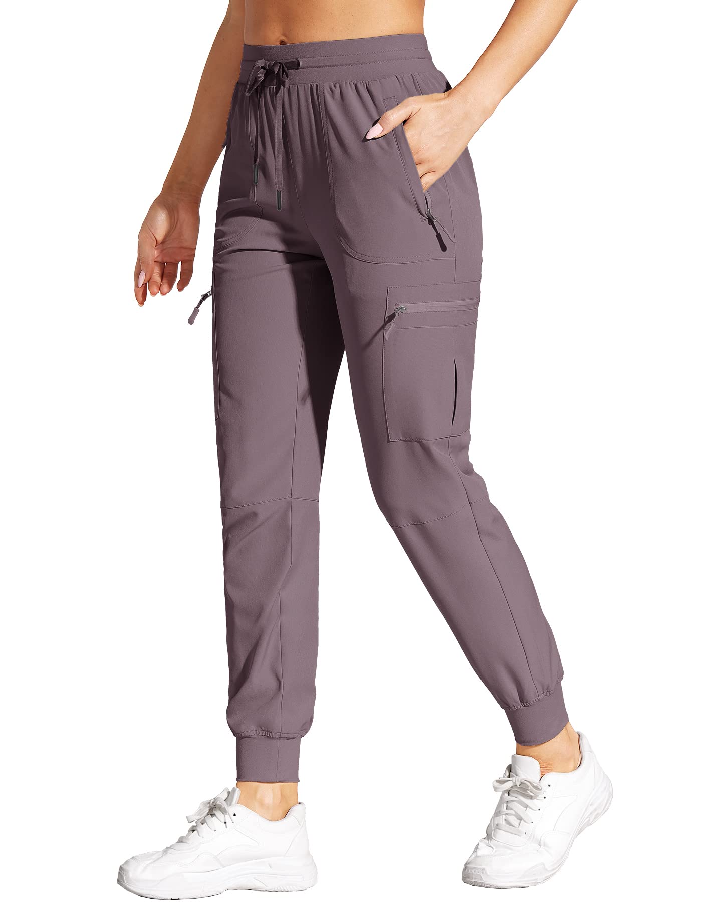 Women's Lightweight Quick-Dry Cargo Joggers - Water Resistant Hiking Pants with Zipper Pockets for Travel, Outdoor Adventures & Casual Wear