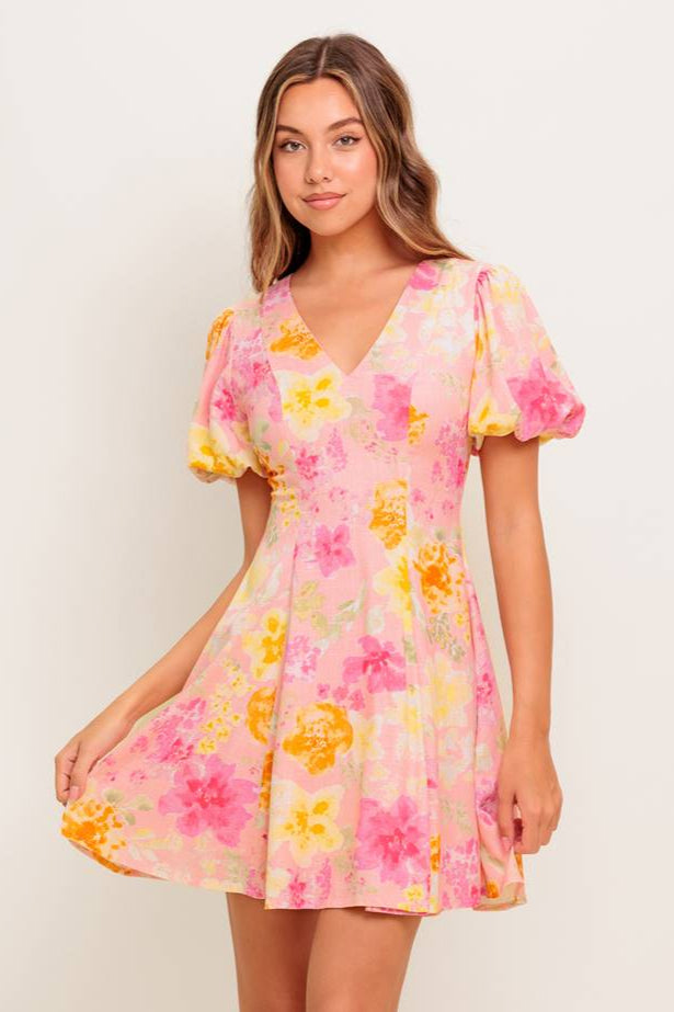 Stylish IZZY Pink Floral Linen Mini Dress for Women - Perfect for Summer Outings, Beach Vacations & Casual Dates