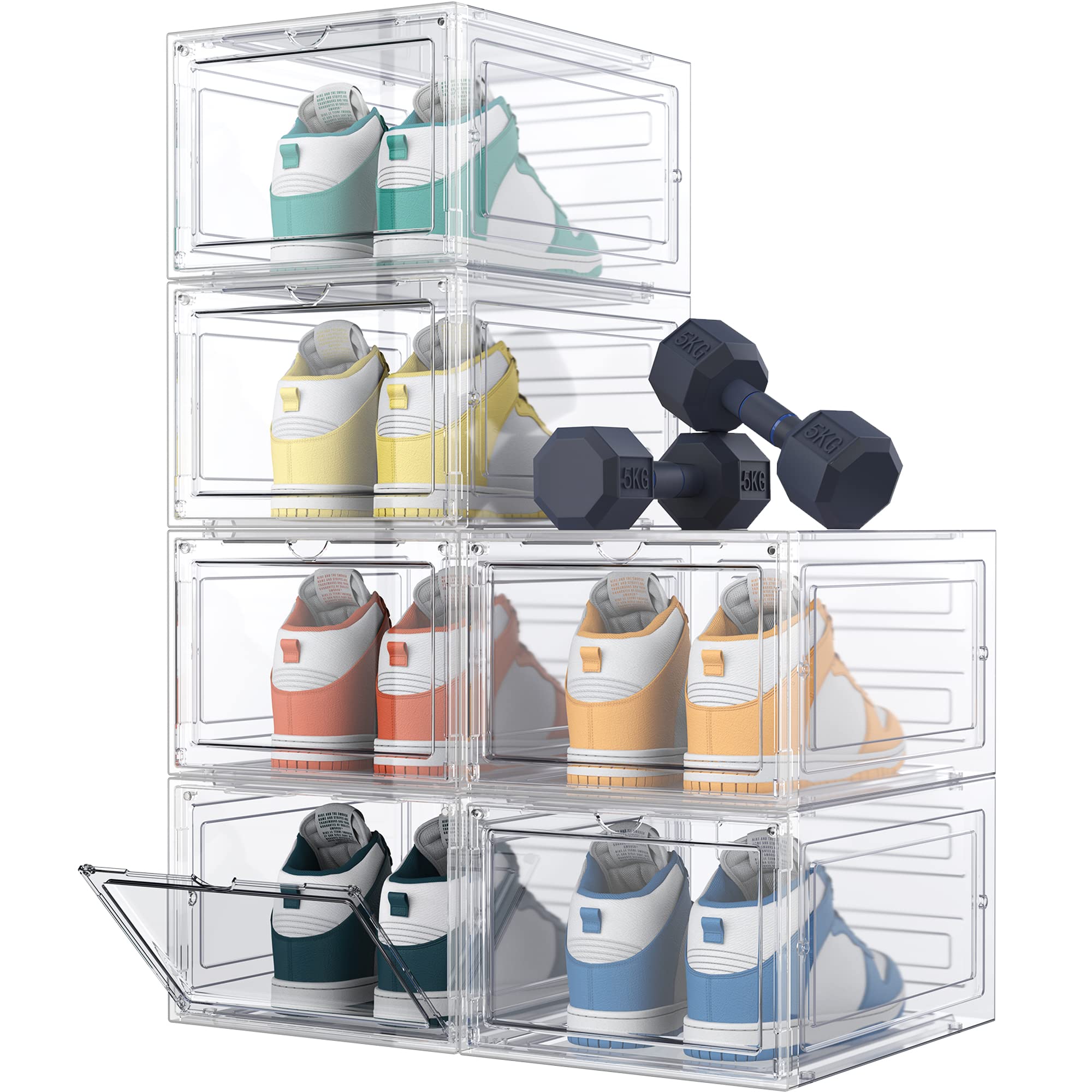 HOMIDEC 6-Pack Clear Hard Plastic Shoe Storage Boxes with Lids - Stackable Shoe Organizer for Size 13, Transparent Shoe Boxes for Closet, Bedroom & Entryway Organization