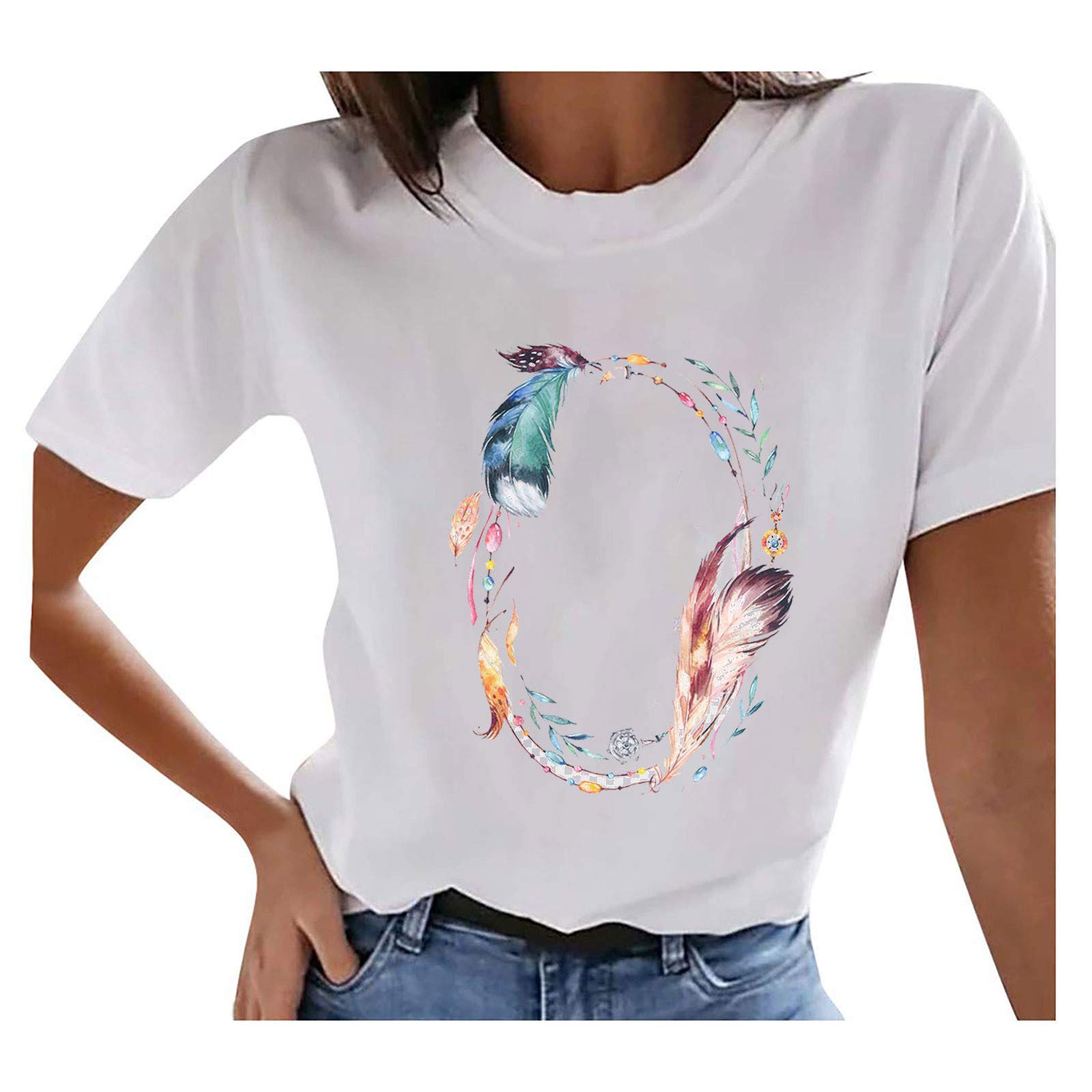 Vintage Graphic T-Shirts for Women - Short Sleeve Crewneck Tee with Printed Patterns - Casual Blouse Tops (S-2XL) - Perfect for Everyday Wear, Street Style & Summer Outfits