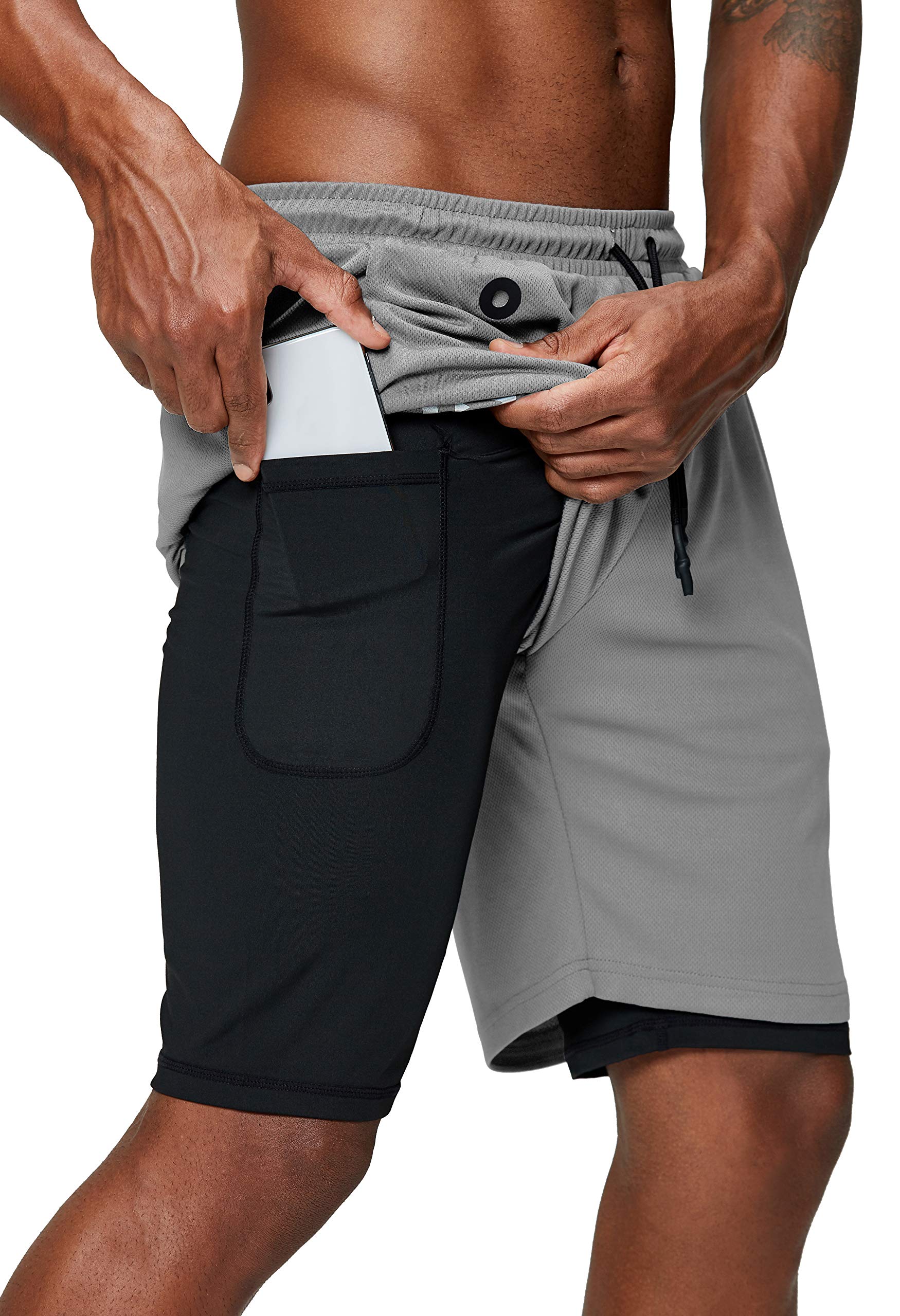 Pinkbomb Men's 2-in-1 Running Shorts with Phone Pocket - Quick Dry Gym Workout Shorts for Men | Perfect for Jogging, Training & Outdoor Activities