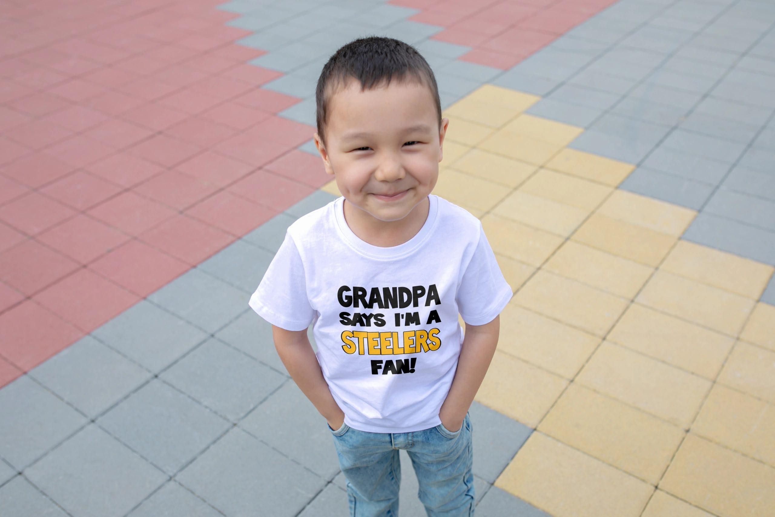 Kids Pittsburgh Steelers Fan T-Shirt - Grandpa Says I'm a Steelers Fan - Perfect for Game Day & Family Outings