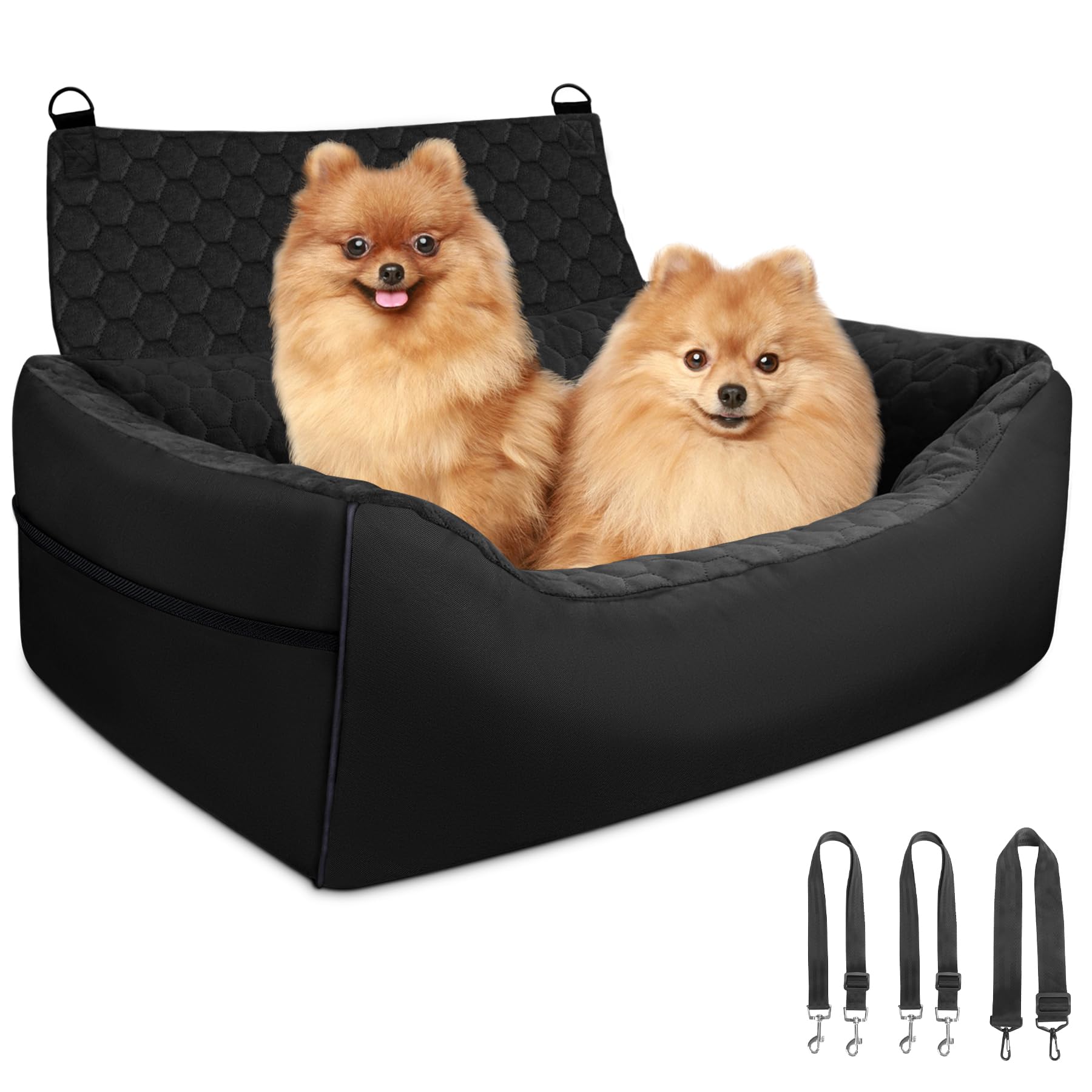 **INFANZIA Foam Dog Car Booster Seat for Large & Medium Dogs - Detachable Pet Car Seat with Storage Pockets, Holds Pets Under 60Lbs or 2 Small Dogs - Elevated Dog Car Bed for Back Seats (29IN, Black) - Perfect for Road Trips & Safe Travel**