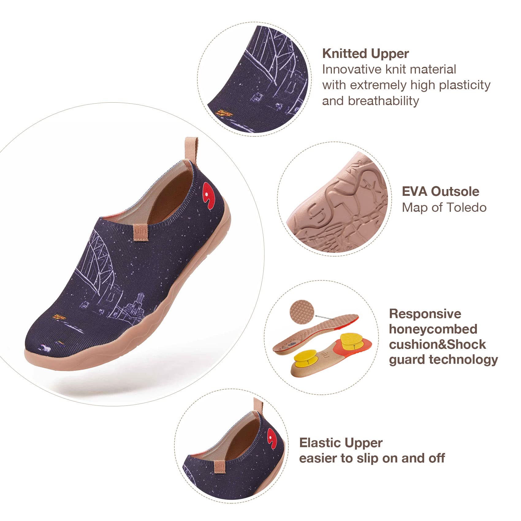 UIN Men's Slip-On Knit Loafers - Lightweight Casual Walking Shoes for Travel, Comfortable Breathable Air Painted Flats - Perfect for Barcelona Sightseeing & Daily Wear