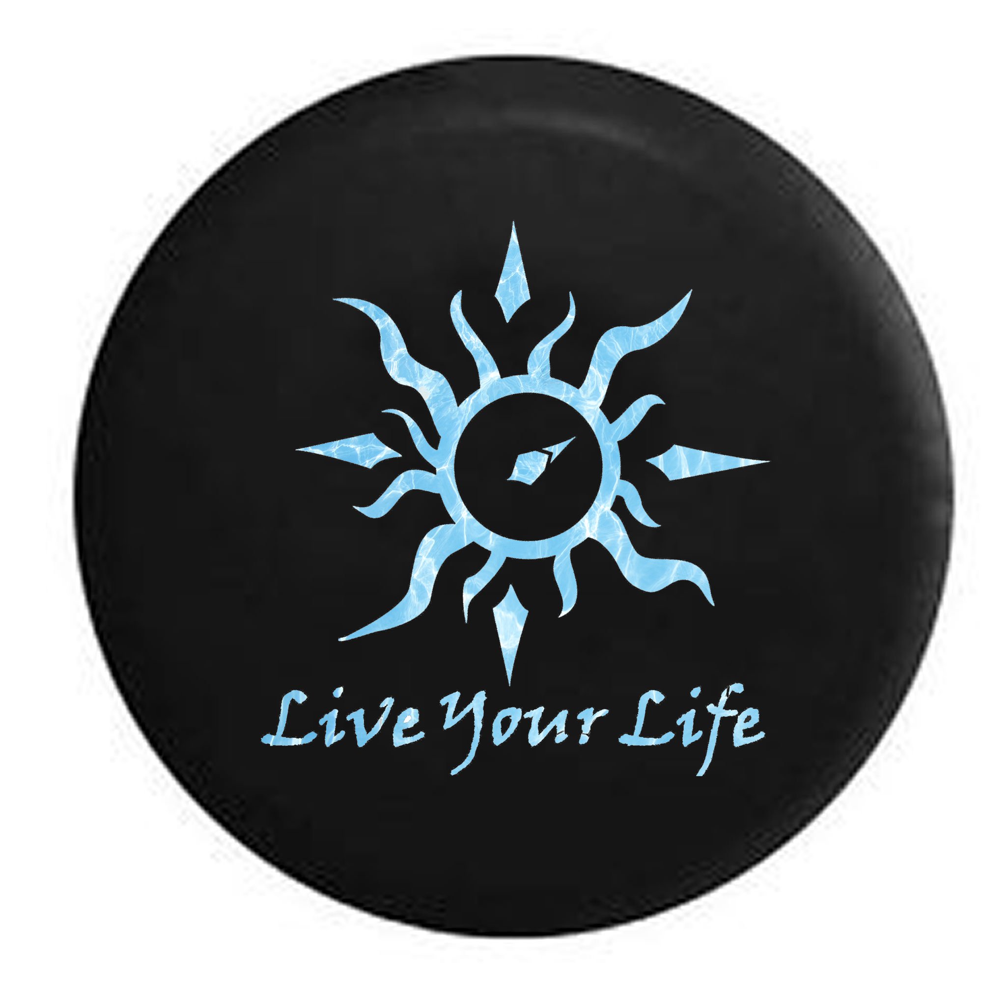 32 Inch Spare Tire Cover with Tribal Sun Compass Design - Water & Sea Life Theme in Black - Perfect for Jeep, SUV, and Truck Accessories - Durable Outdoor Protection for Road Trips and Beach Adventures