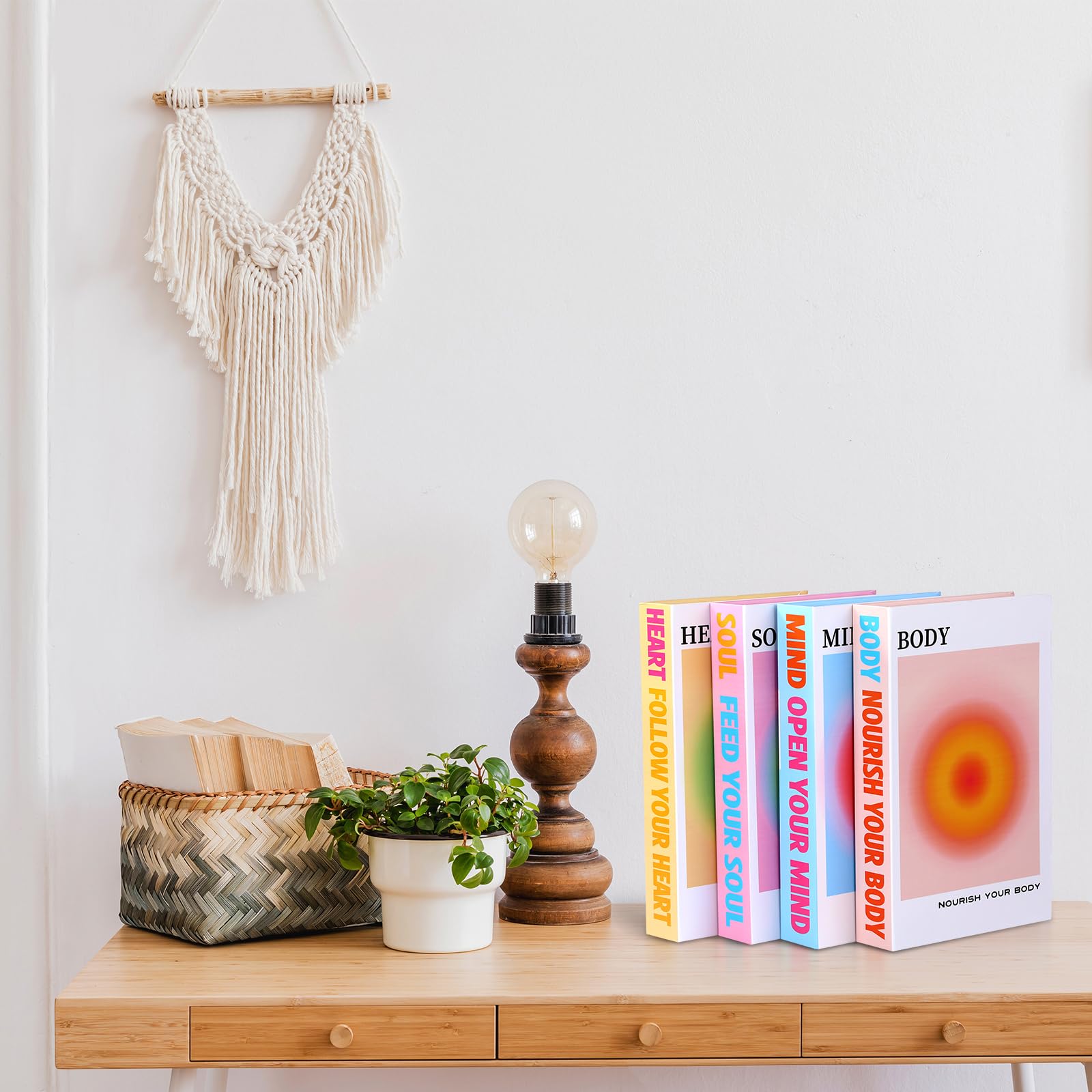 Pasimy Set of 4 Faux Book Decor with Magnetic Covers - Hardcover Decorative Books for Home Shelf, Coffee Table & Office Desk - Aesthetic Room Decor for Living Room, Bedroom & Study (Gradient Aura Design)
