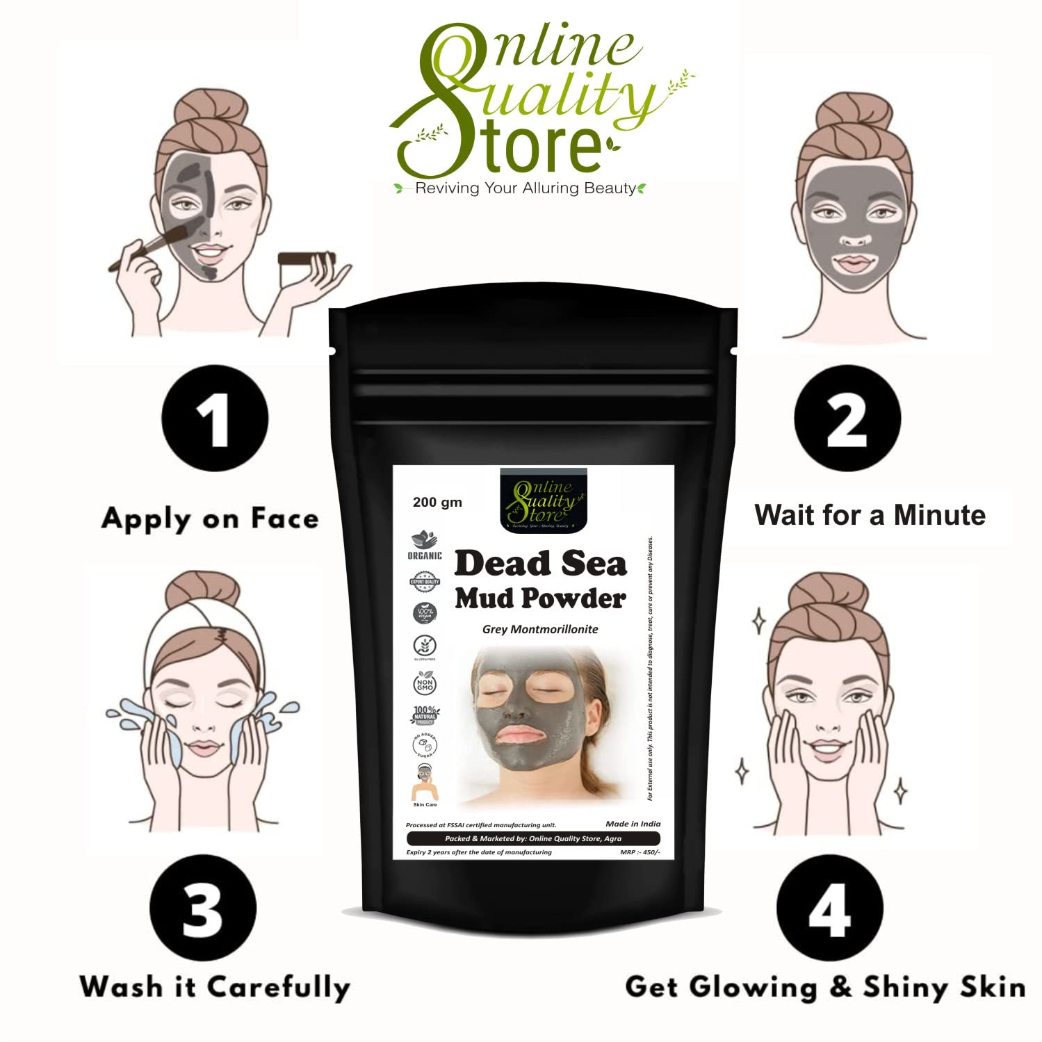 100% Natural Dead Sea Mud Powder Mask - 200g for Face, Body & Hair Care | Revitalizing & Exfoliating Treatment | Perfect for Spa Day, Acne Treatment & Skin Detox | USA Seller