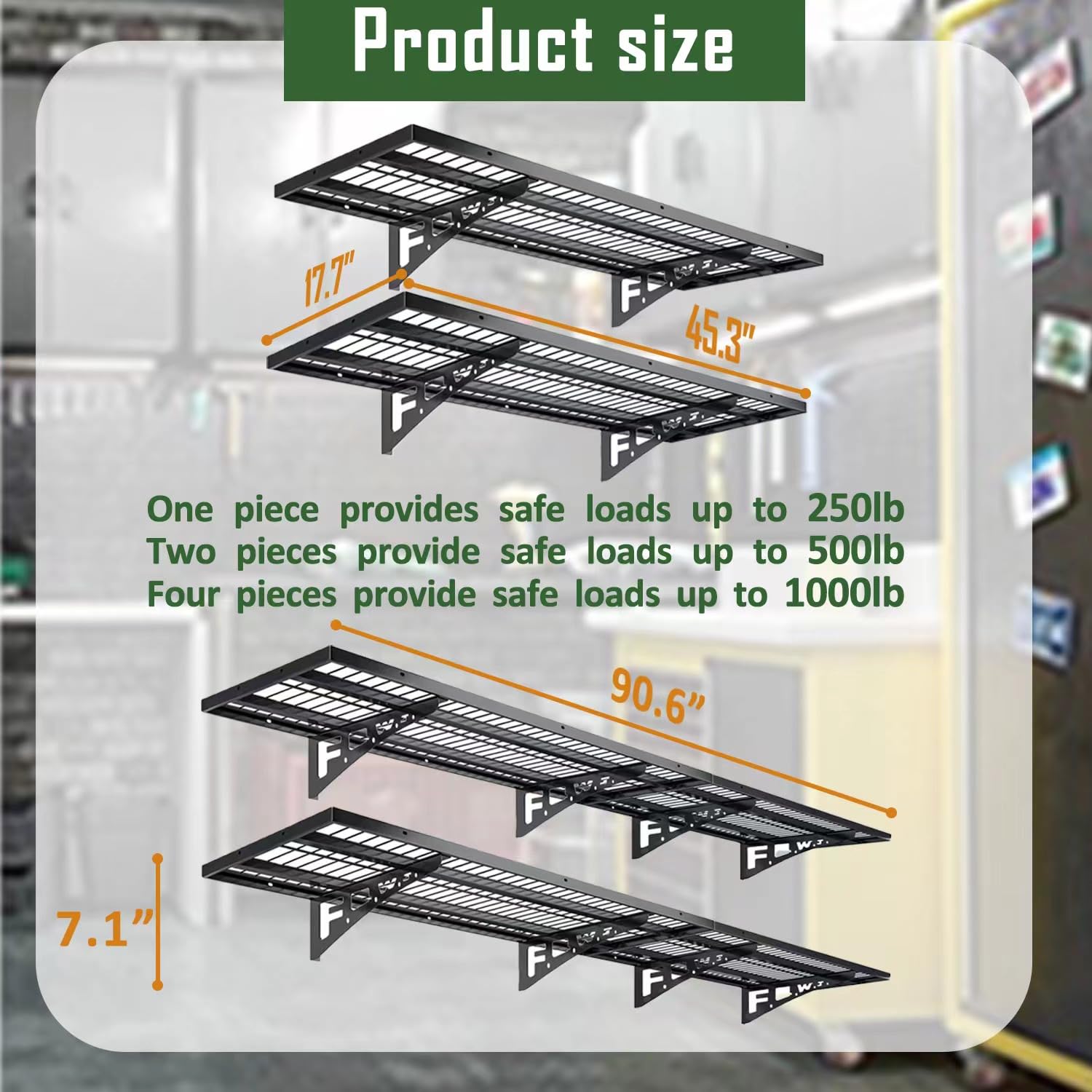 4 Pack Heavy Duty Garage Wall Shelves - 1.5' x 3.8' Wall Mount Storage Shelving with Hooks, 250 lbs Capacity Each - Perfect for Garage Organization, Basement Storage & Workshop Shelving Solutions