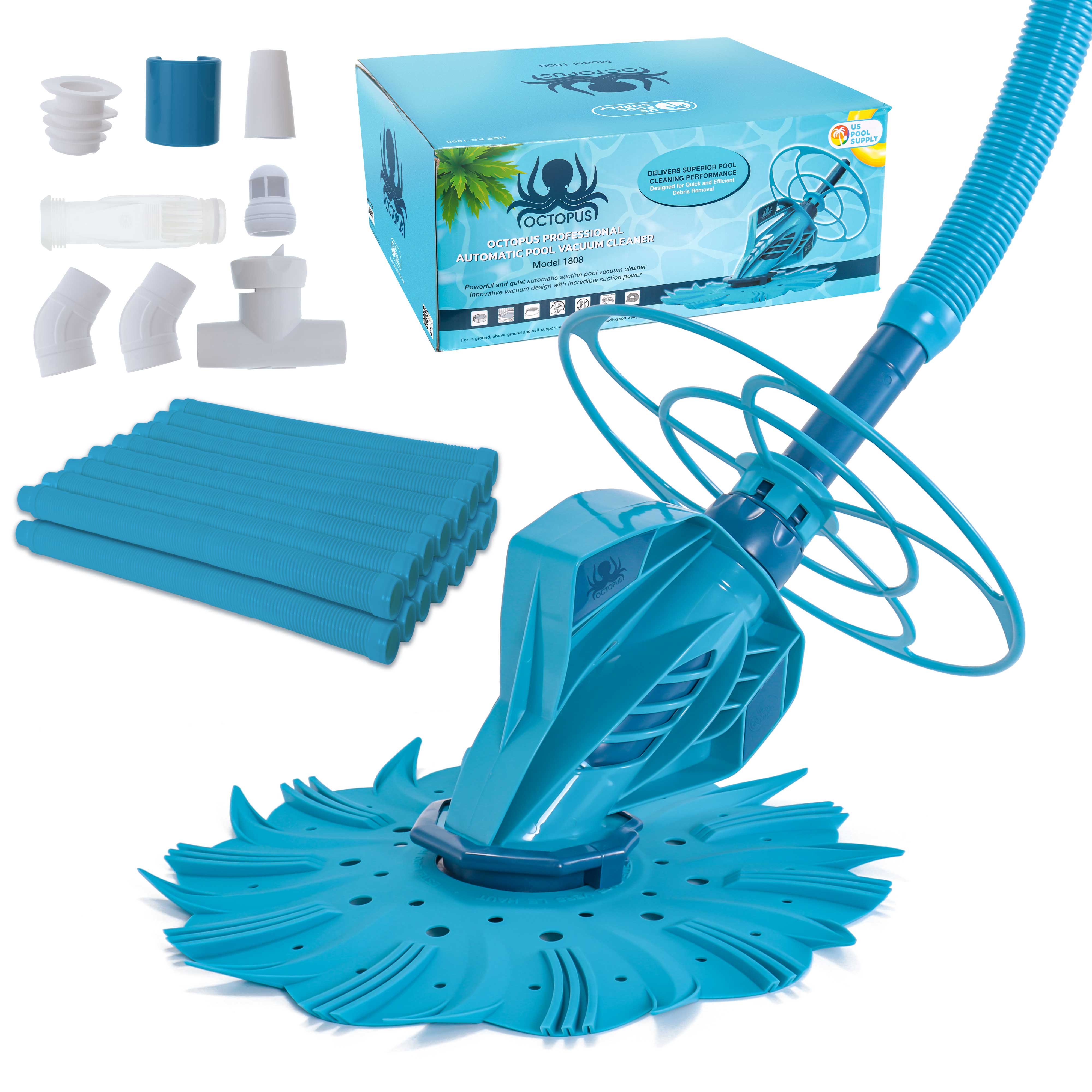 Octopus Professional Automatic Pool Vacuum Cleaner with Hose Set - Powerful Suction for In-Ground & Above Ground Pools - Removes Leaves, Dirt & Debris from Pool Floors & Walls - Ideal for Residential & Commercial Swimming Pool Maintenance