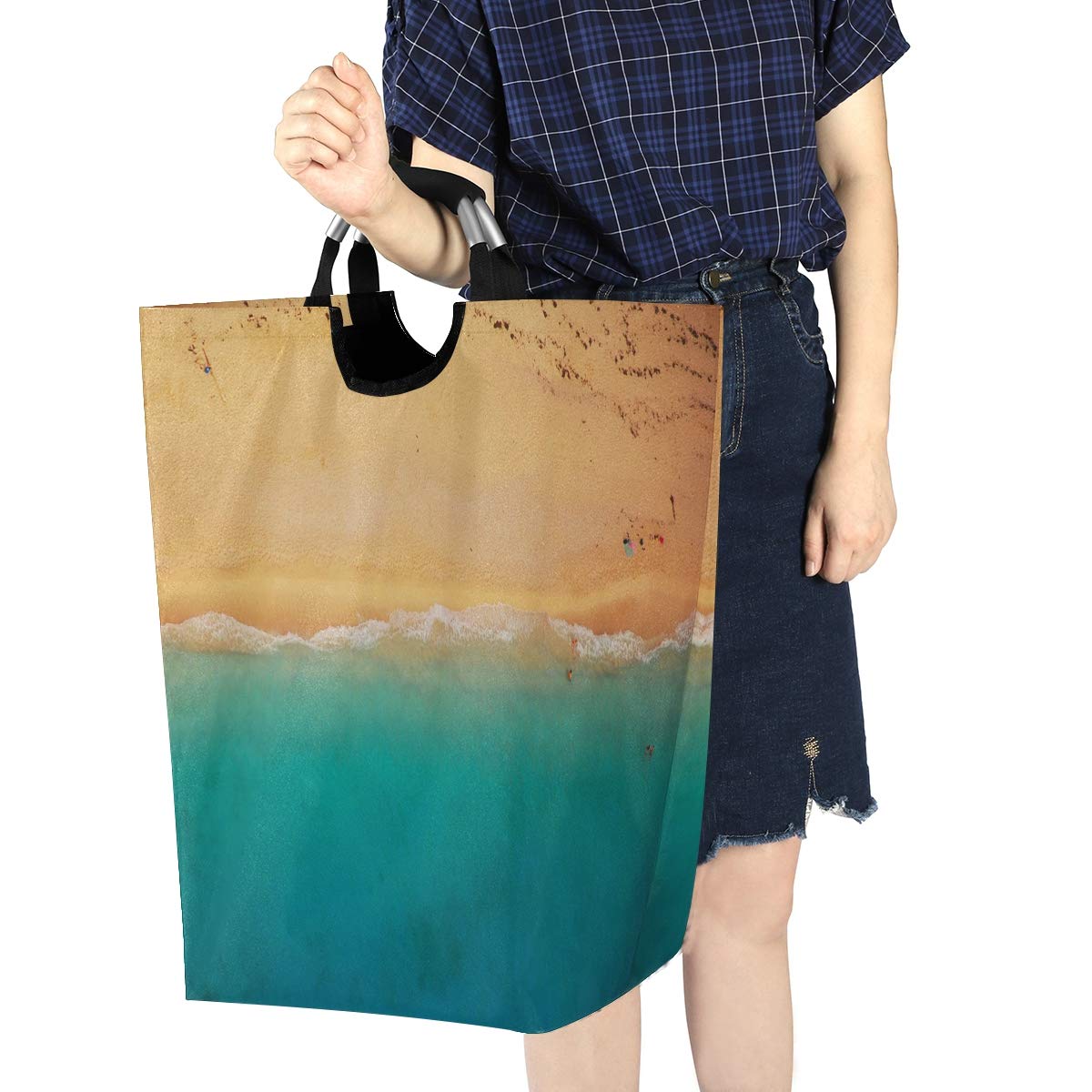AUUXVA Large Collapsible Laundry Basket with Handles - Ocean Beach Themed Storage Hamper for Clothes & Toys - Perfect for Bathroom, Bedroom, Office & Dorm Organization