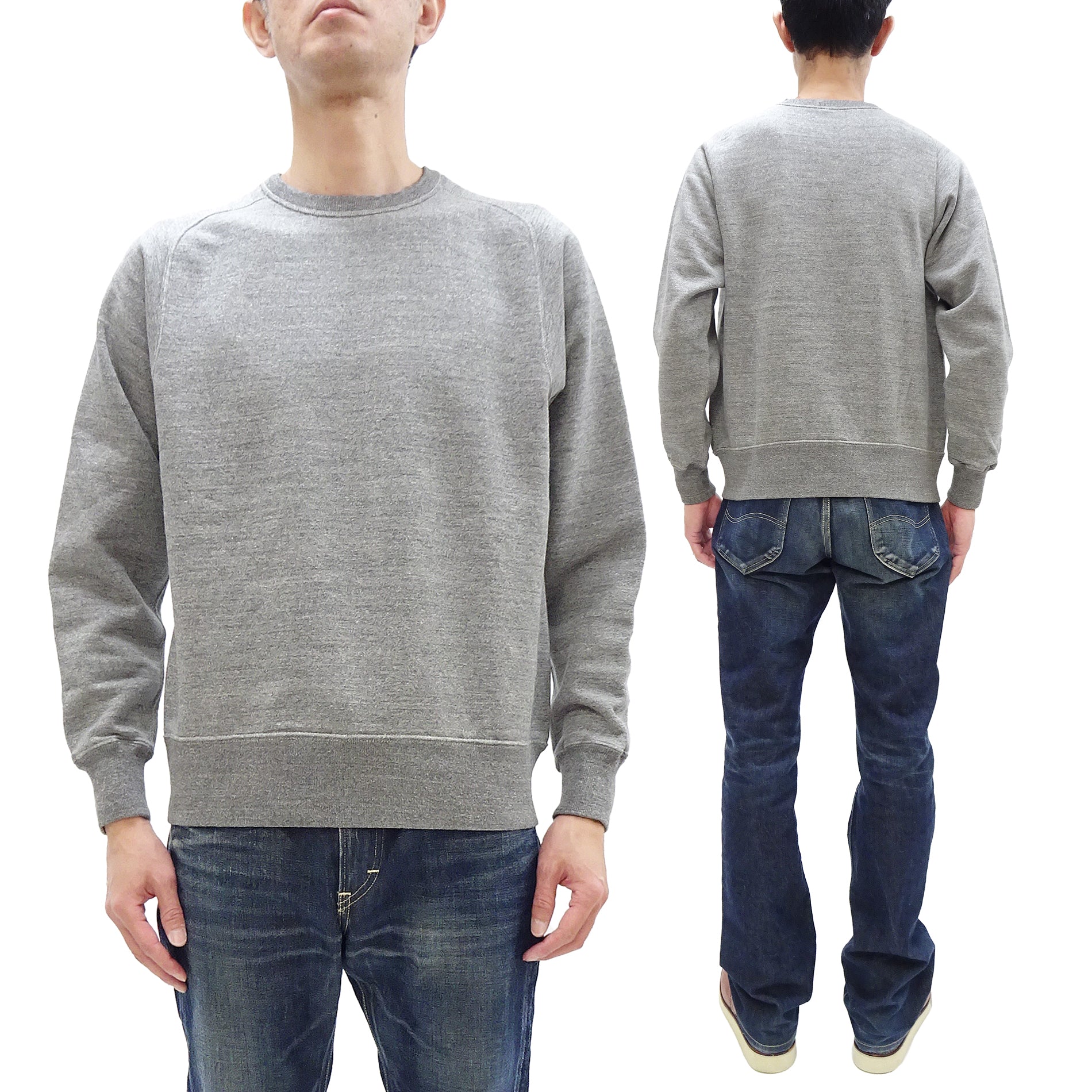 Buzz Rickson Men's Freedom Sleeve Sweatshirt - Casual Plain Crewneck Tubular Knit Pullover (BR69463) in Heather Gray - Perfect for Everyday Wear & Street Style Outfits