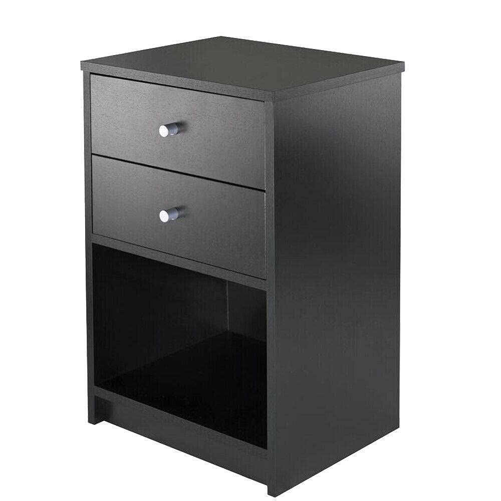 Black Nightstand with 2 Drawers - Modern Bedside Table for Bedroom & Living Room - Compact Storage Cabinet, Accent Side Table - Perfect for Small Spaces, Apartments, Dorms & Guest Rooms