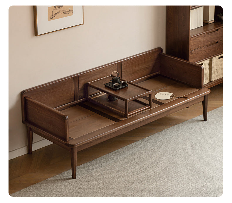 Premium Solid Wood Bed Frame - Black Walnut & Oak - Modern Chinese Style Bedroom Furniture for Master Bedroom or Guest Room