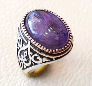 Natural Amethyst Men's Ring - 925 Sterling Silver Birthstone Jewelry for February | Arabic Ottoman Style Signet Ring for Men | Heavy Duty Birthday Gift, Christmas Present & Turkish Inspired Fashion Accessory | Perfect for Weddings, Anniversaries and Special Occasions